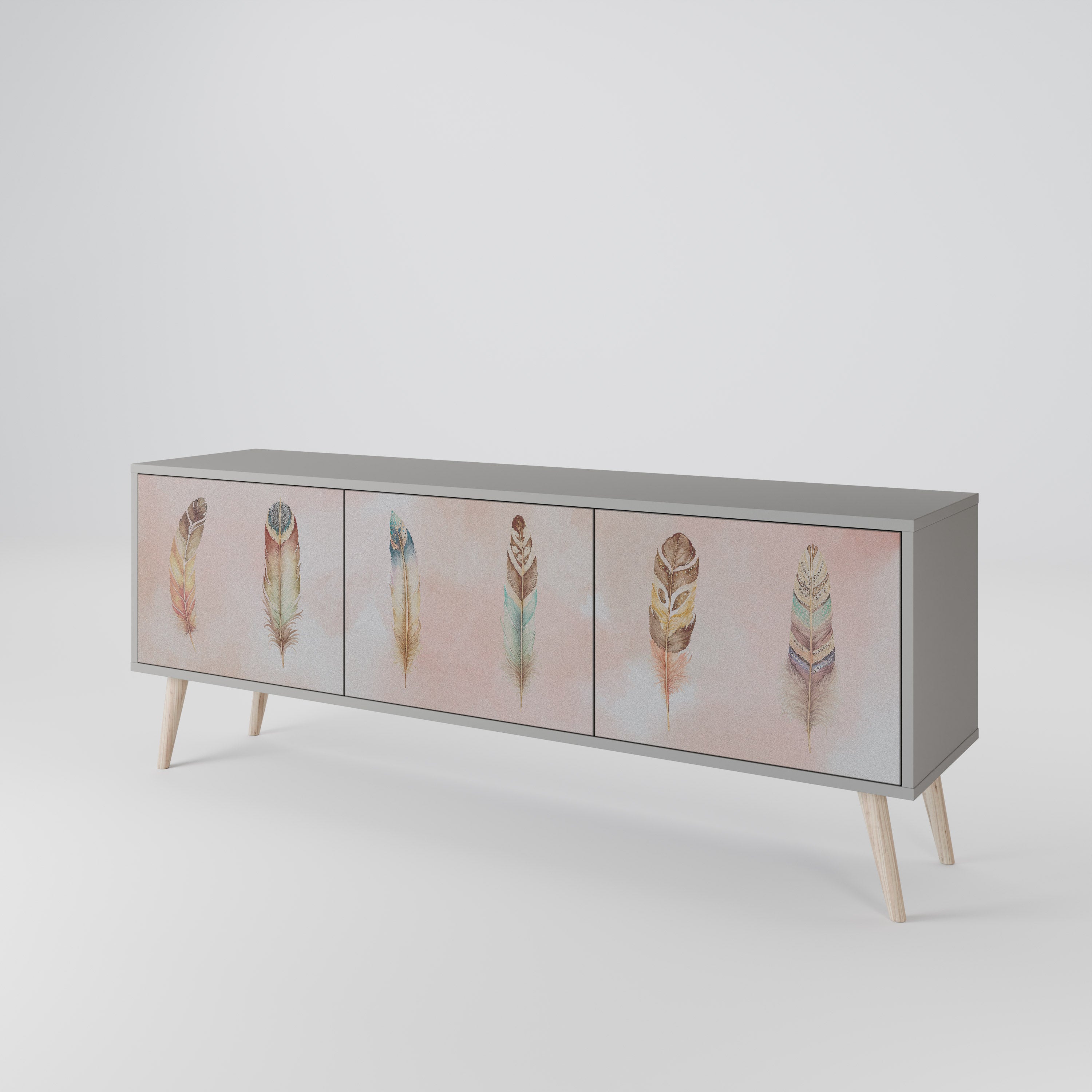 THE DELIQUESCE 3-Door TV Stand in Grey Finish