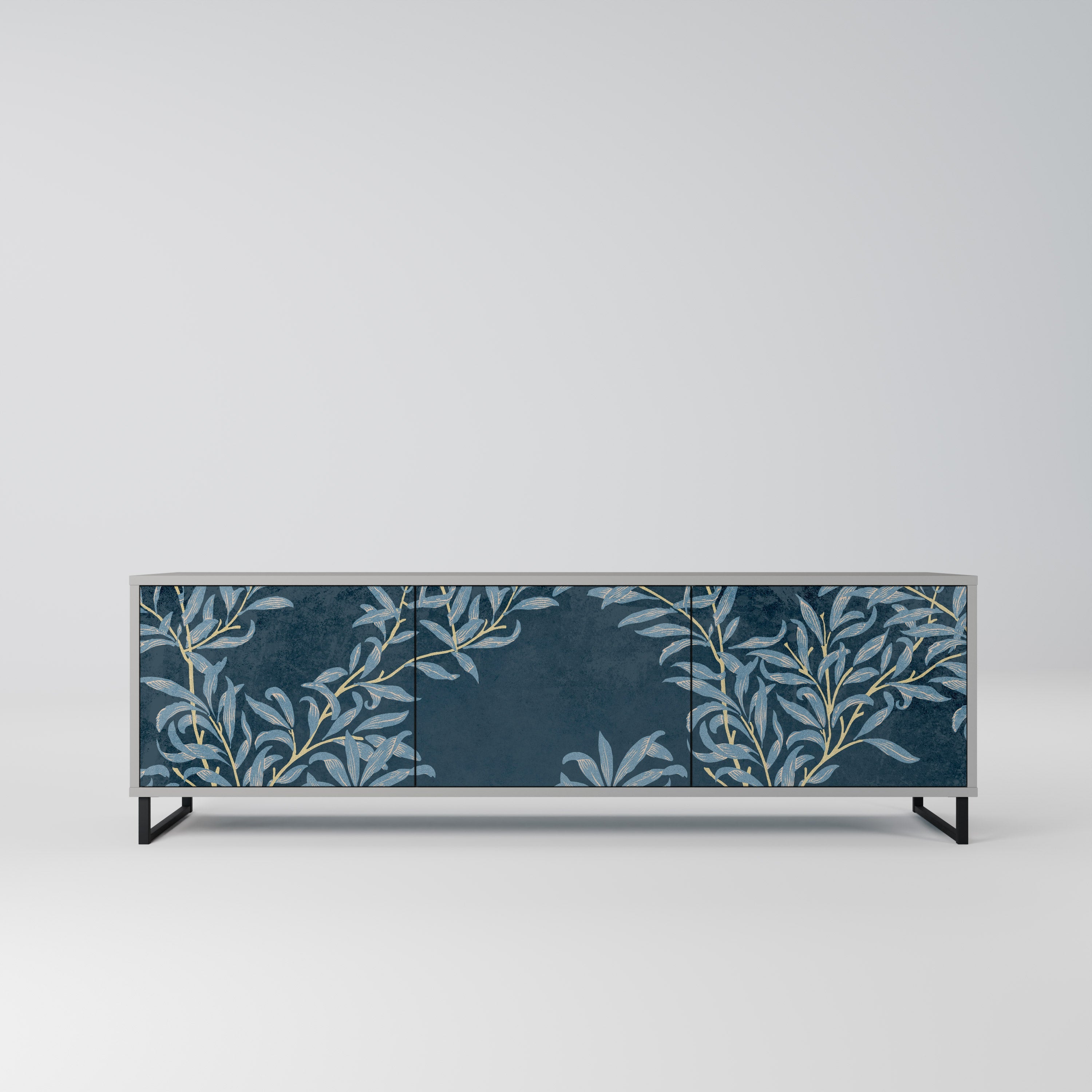 BLUE LEAVES 3-Door TV Stand in Grey Finish