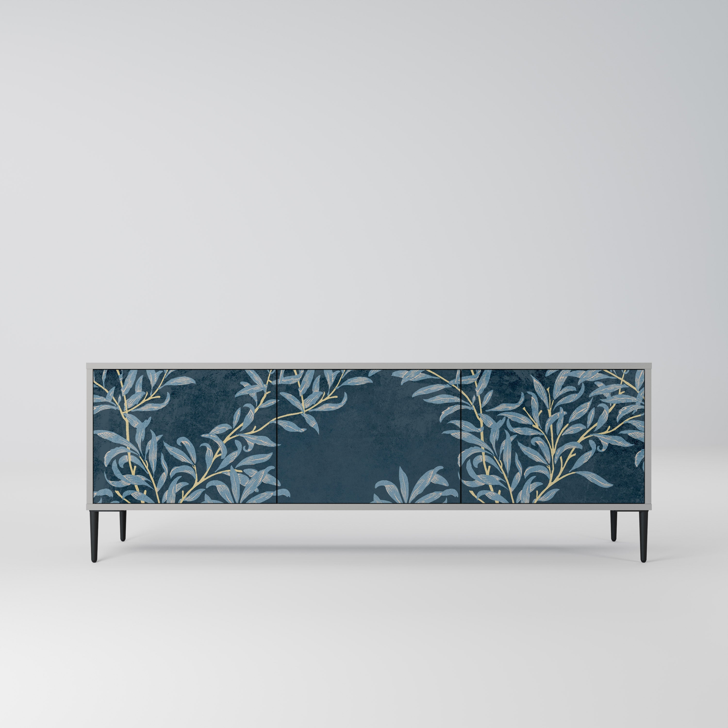 BLUE LEAVES 3-Door TV Stand in Grey Finish