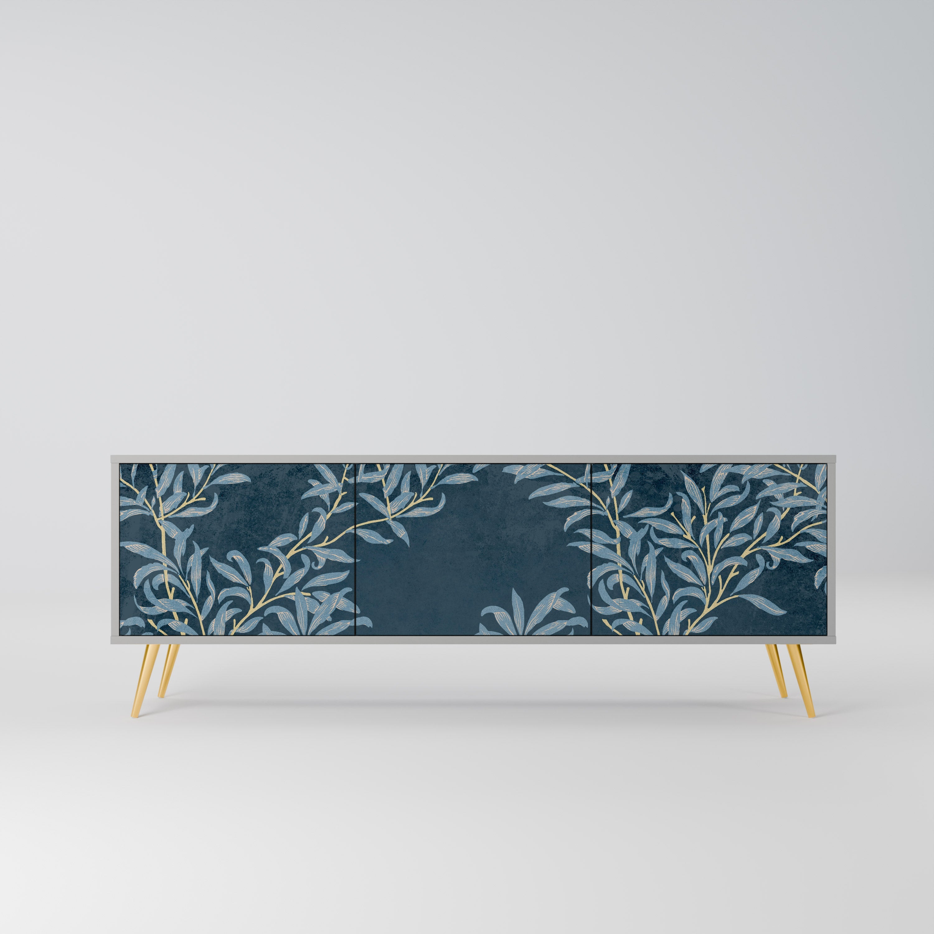 BLUE LEAVES 3-Door TV Stand in Grey Finish