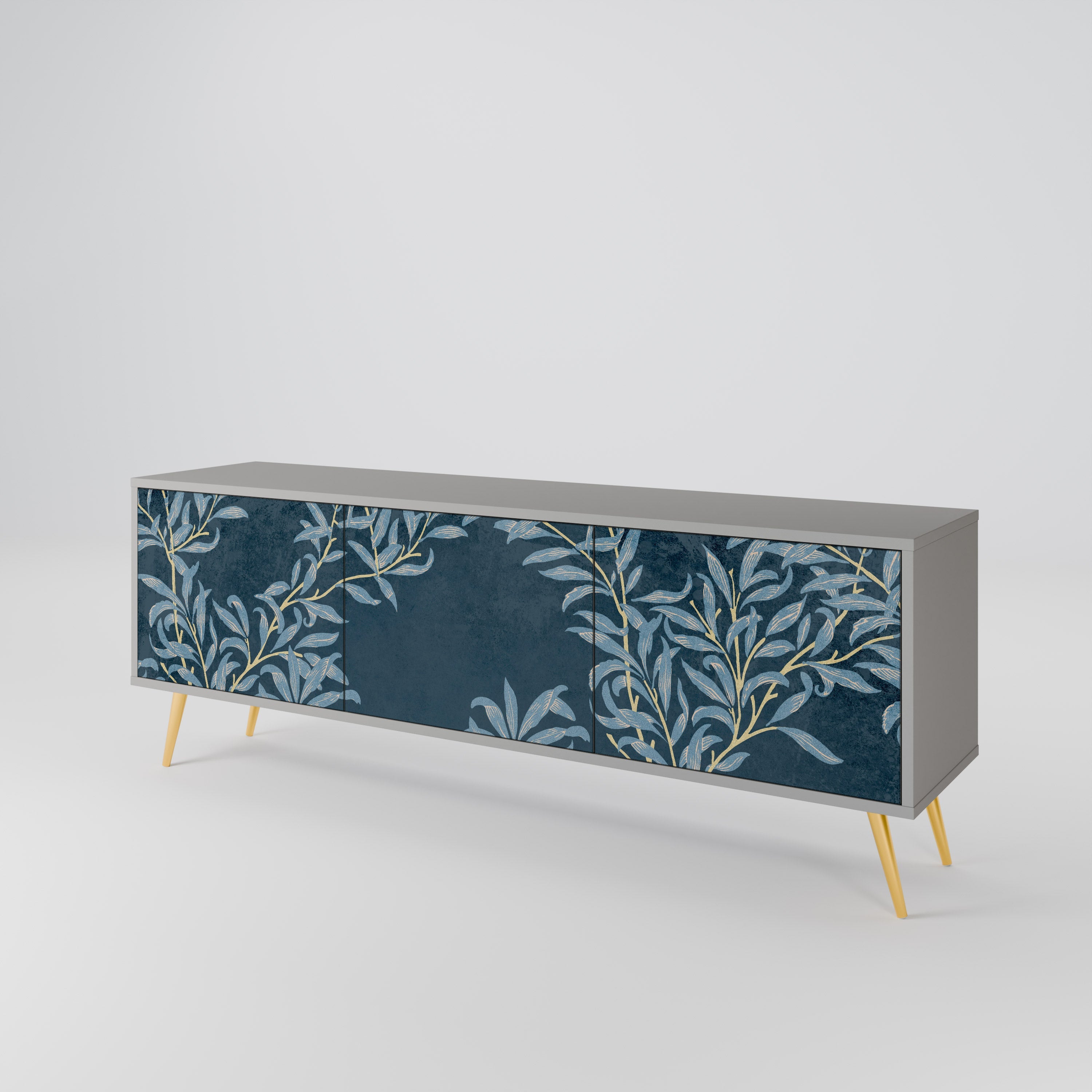 BLUE LEAVES 3-Door TV Stand in Grey Finish