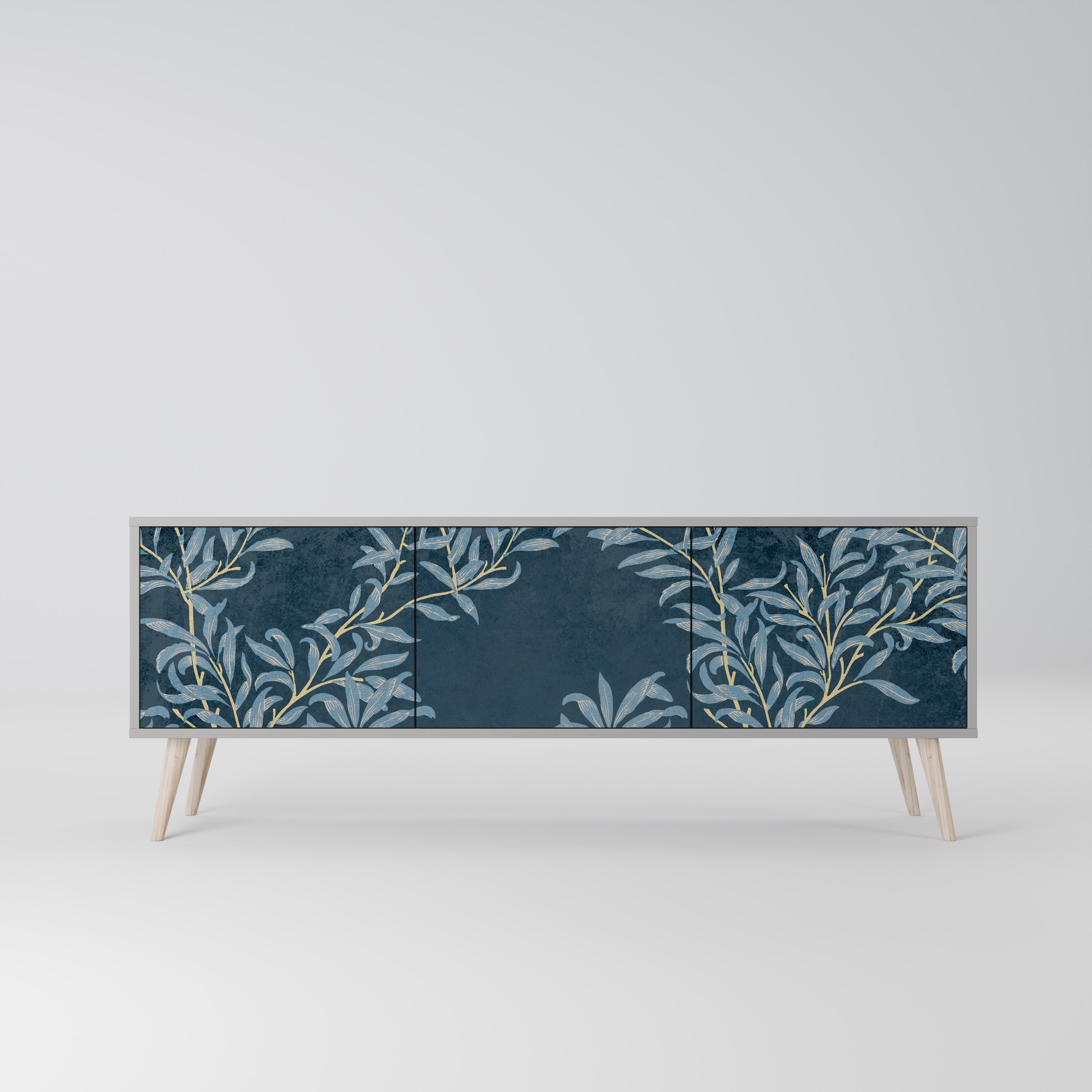 BLUE LEAVES 3-Door TV Stand in Grey Finish
