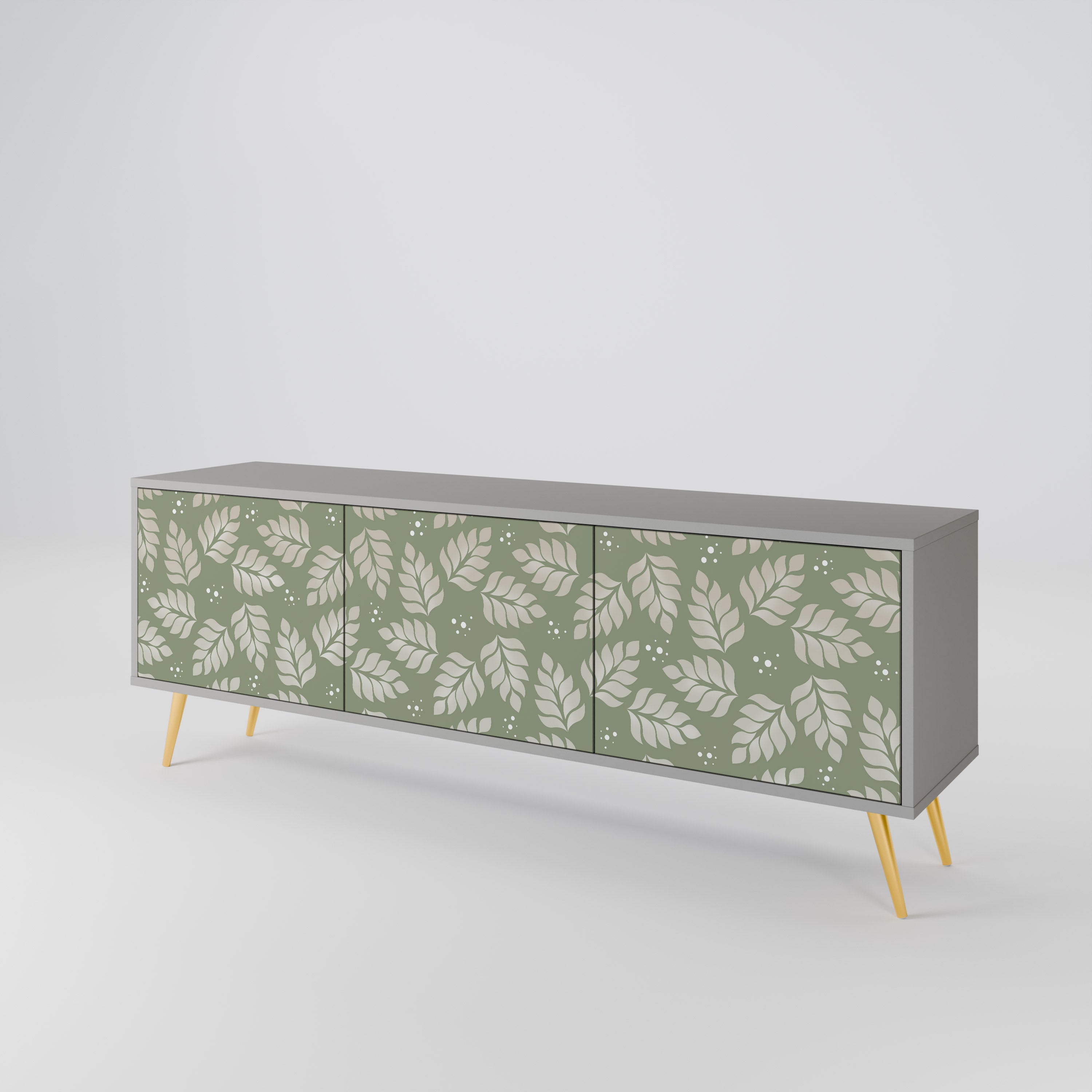 LEAVES ON GREEN 3-Door TV Stand in Grey Finish