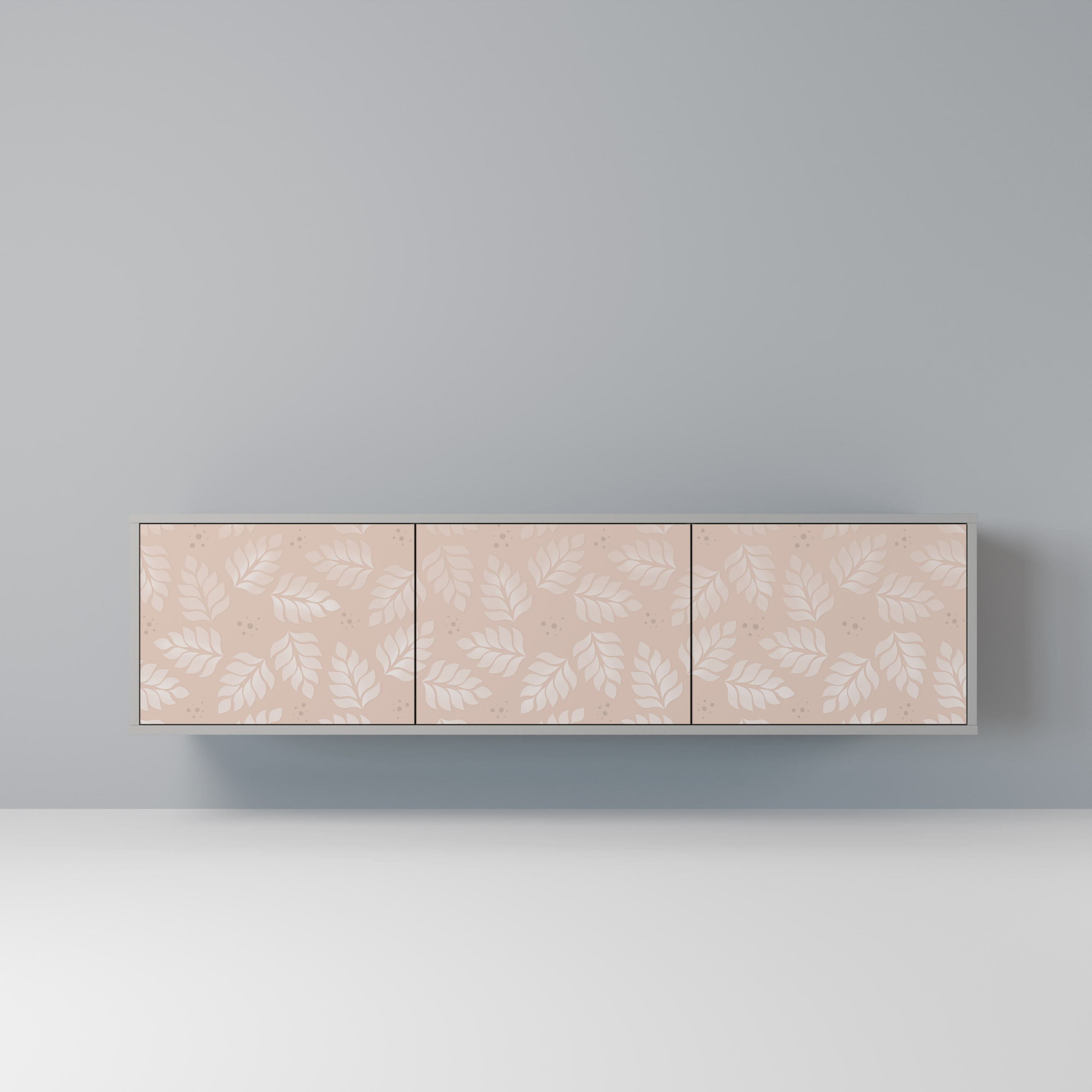 LEAVES ON BEIGE 3-Door TV Stand in Grey Finish