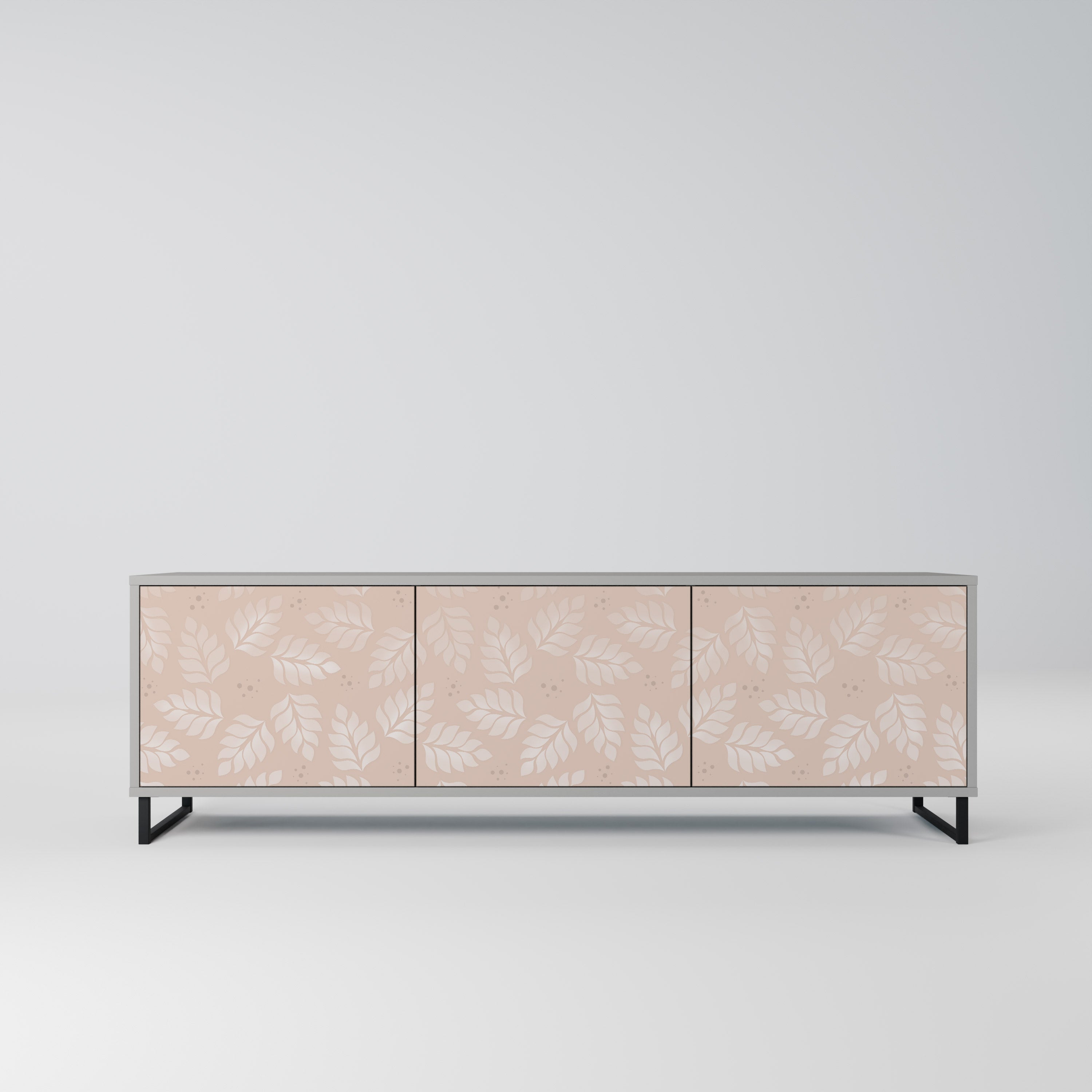 LEAVES ON BEIGE 3-Door TV Stand in Grey Finish