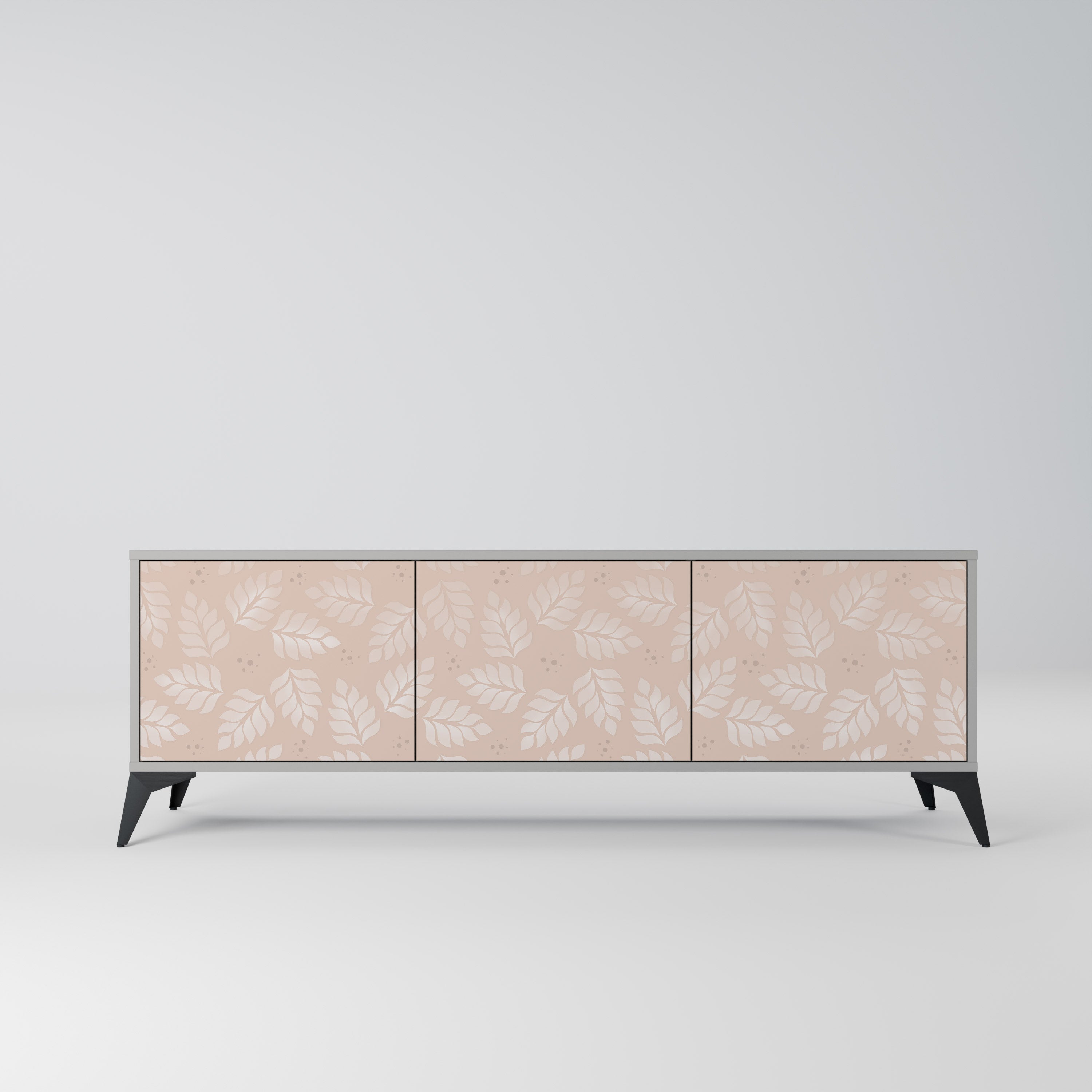 LEAVES ON BEIGE 3-Door TV Stand in Grey Finish