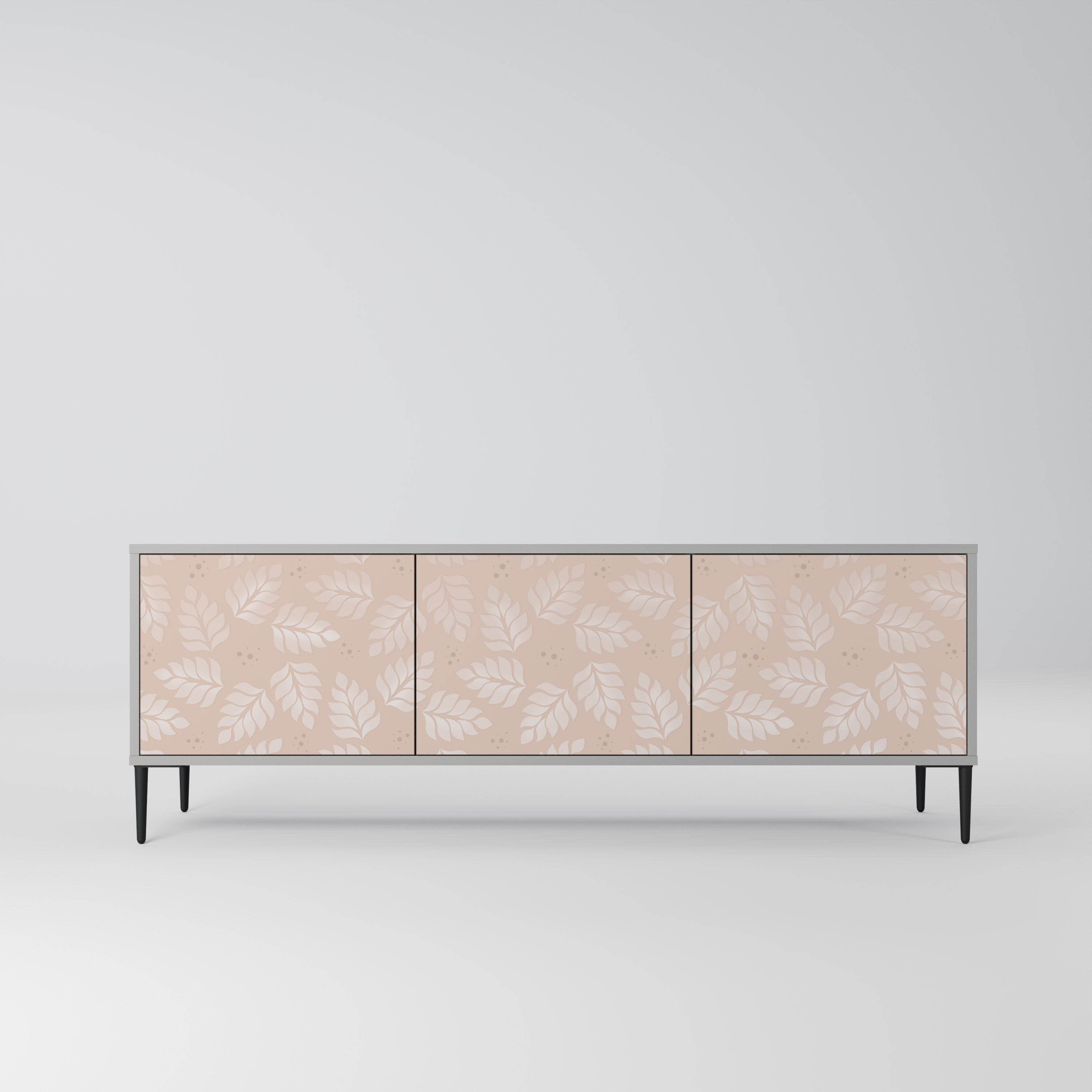 LEAVES ON BEIGE 3-Door TV Stand in Grey Finish