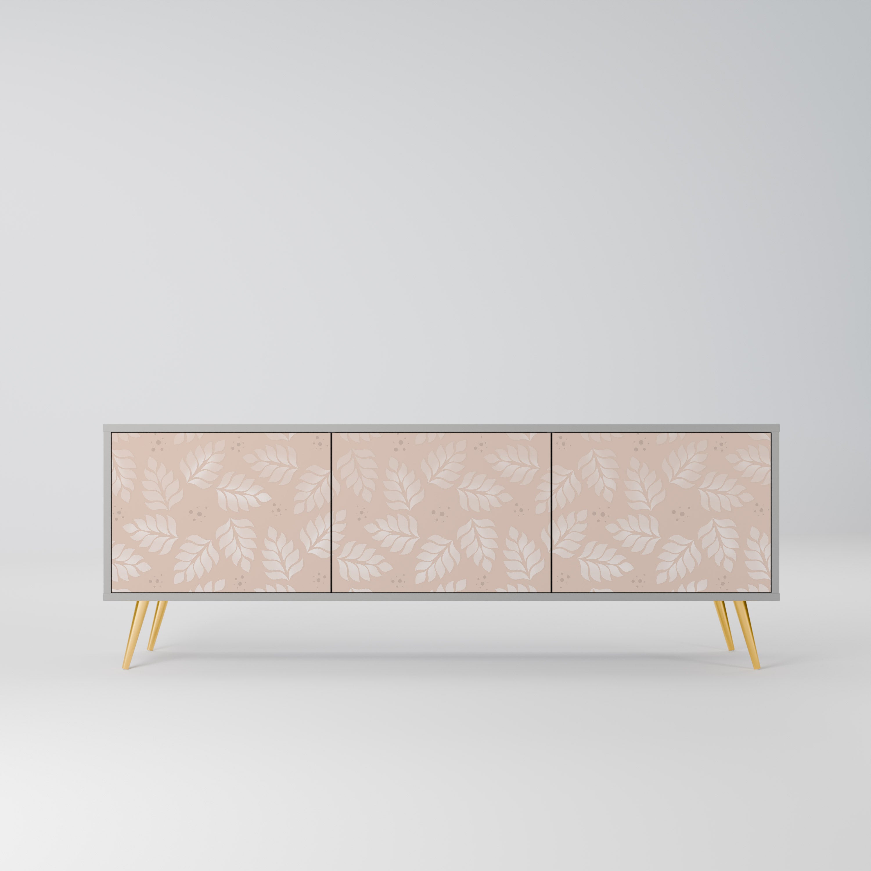 LEAVES ON BEIGE 3-Door TV Stand in Grey Finish