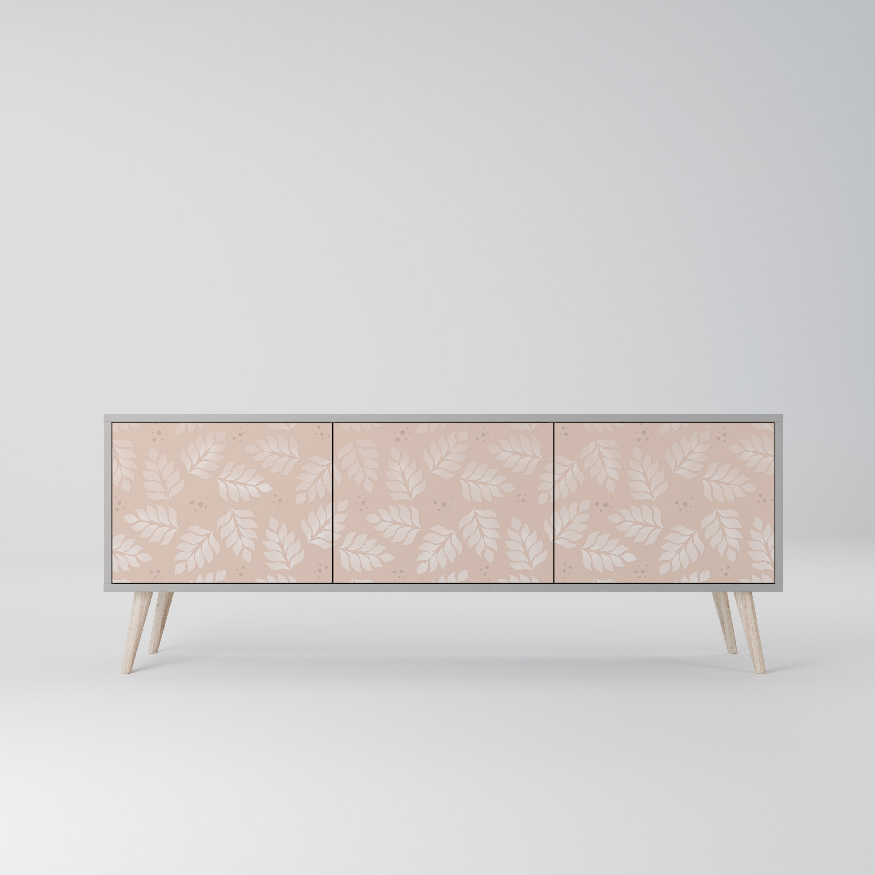 LEAVES ON BEIGE 3-Door TV Stand in Grey Finish