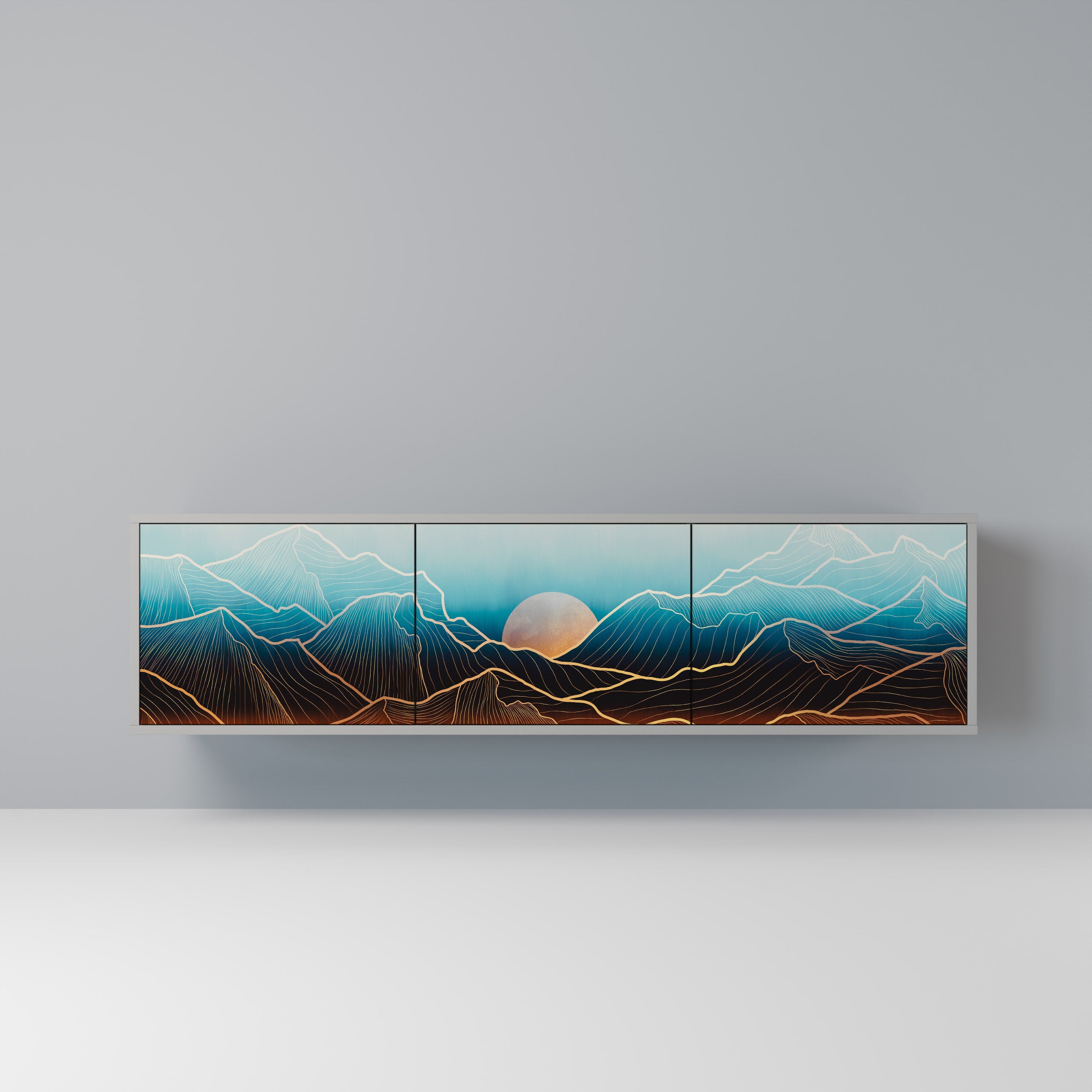 LUNAR SECRETS 3-Door TV Stand in Grey Finish