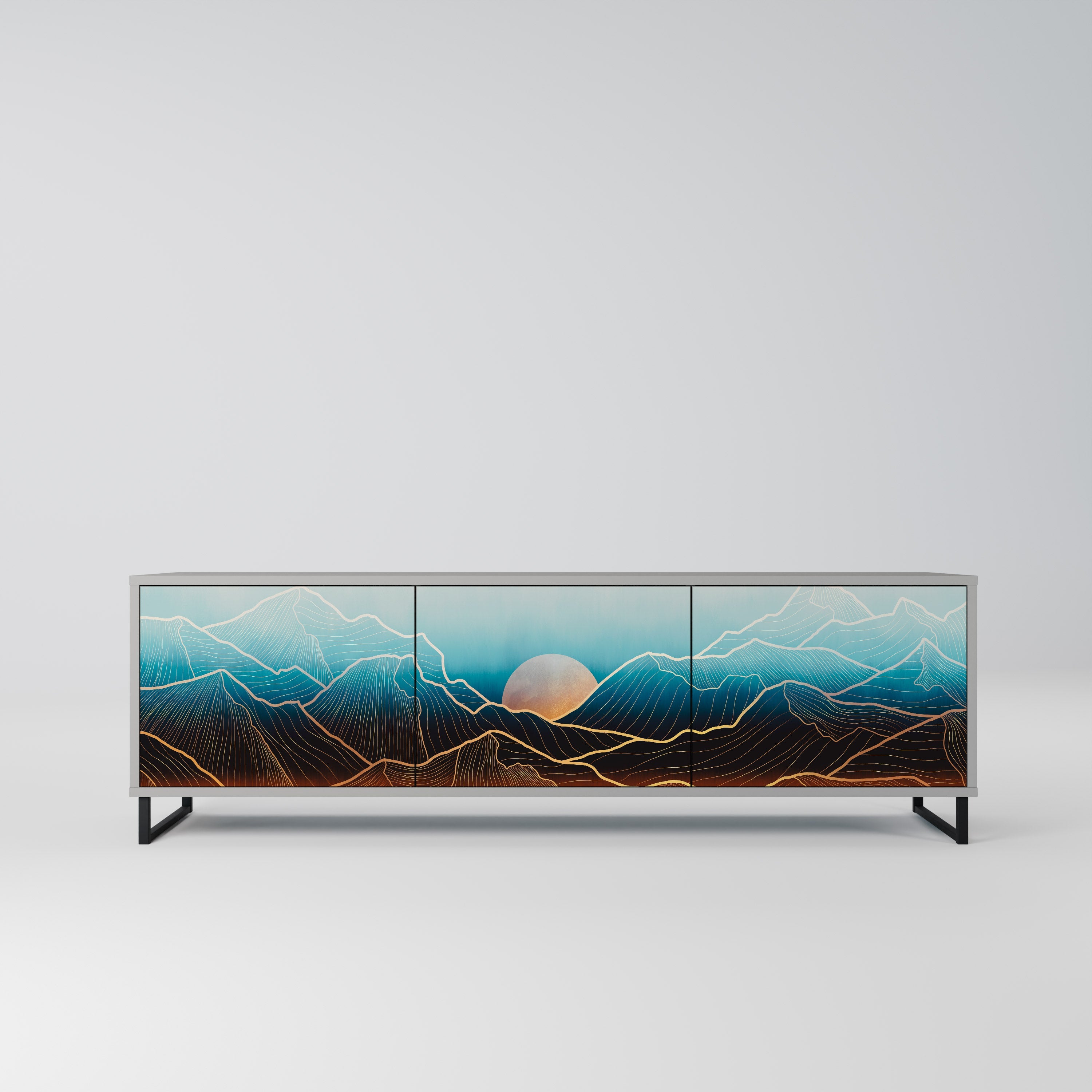 LUNAR SECRETS 3-Door TV Stand in Grey Finish