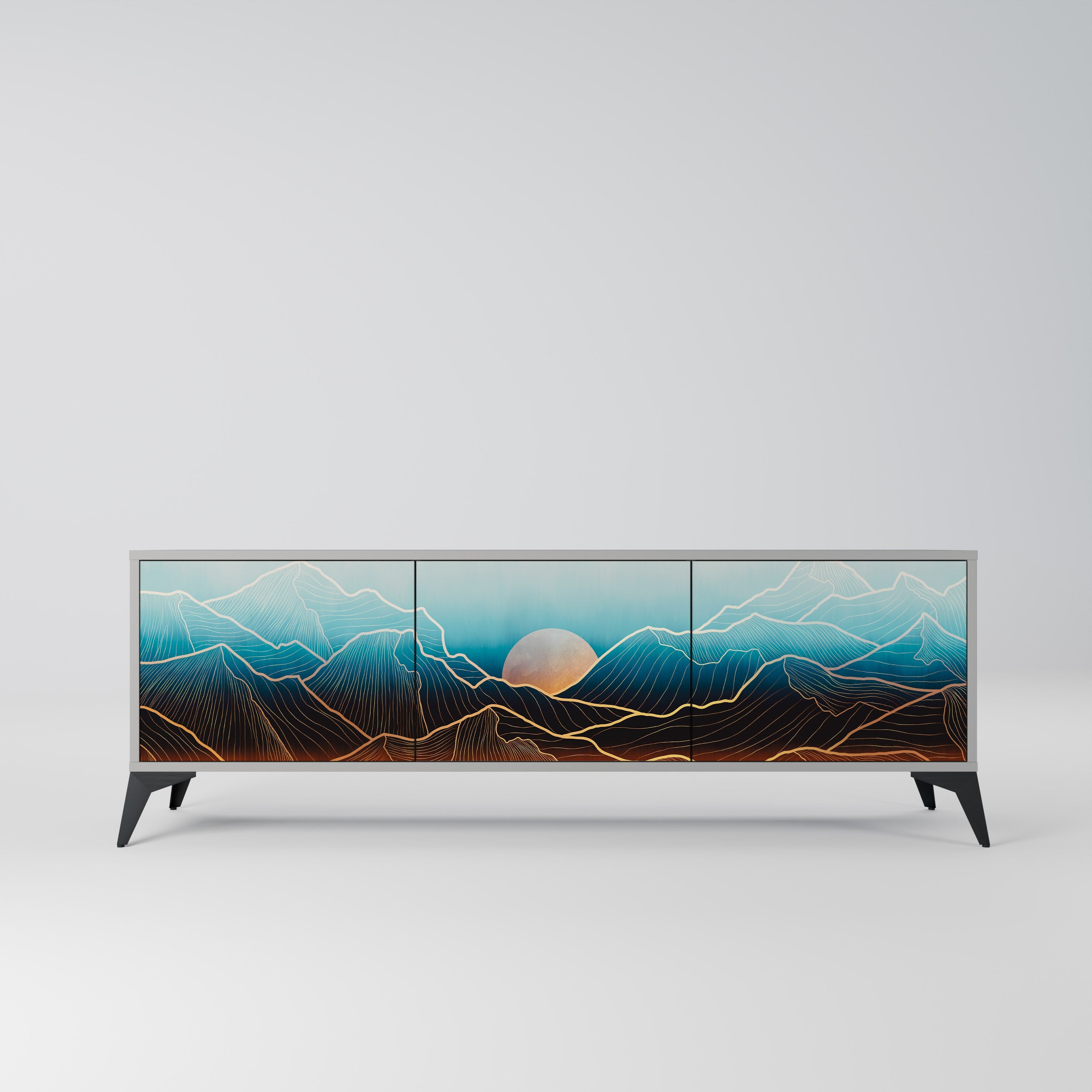 LUNAR SECRETS 3-Door TV Stand in Grey Finish