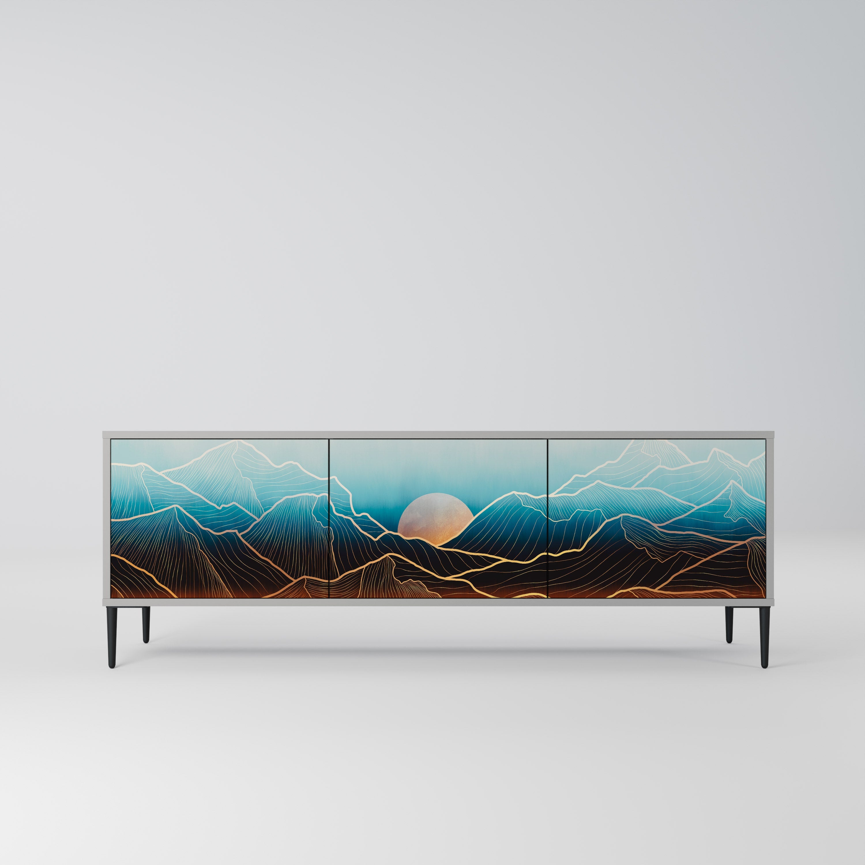 LUNAR SECRETS 3-Door TV Stand in Grey Finish