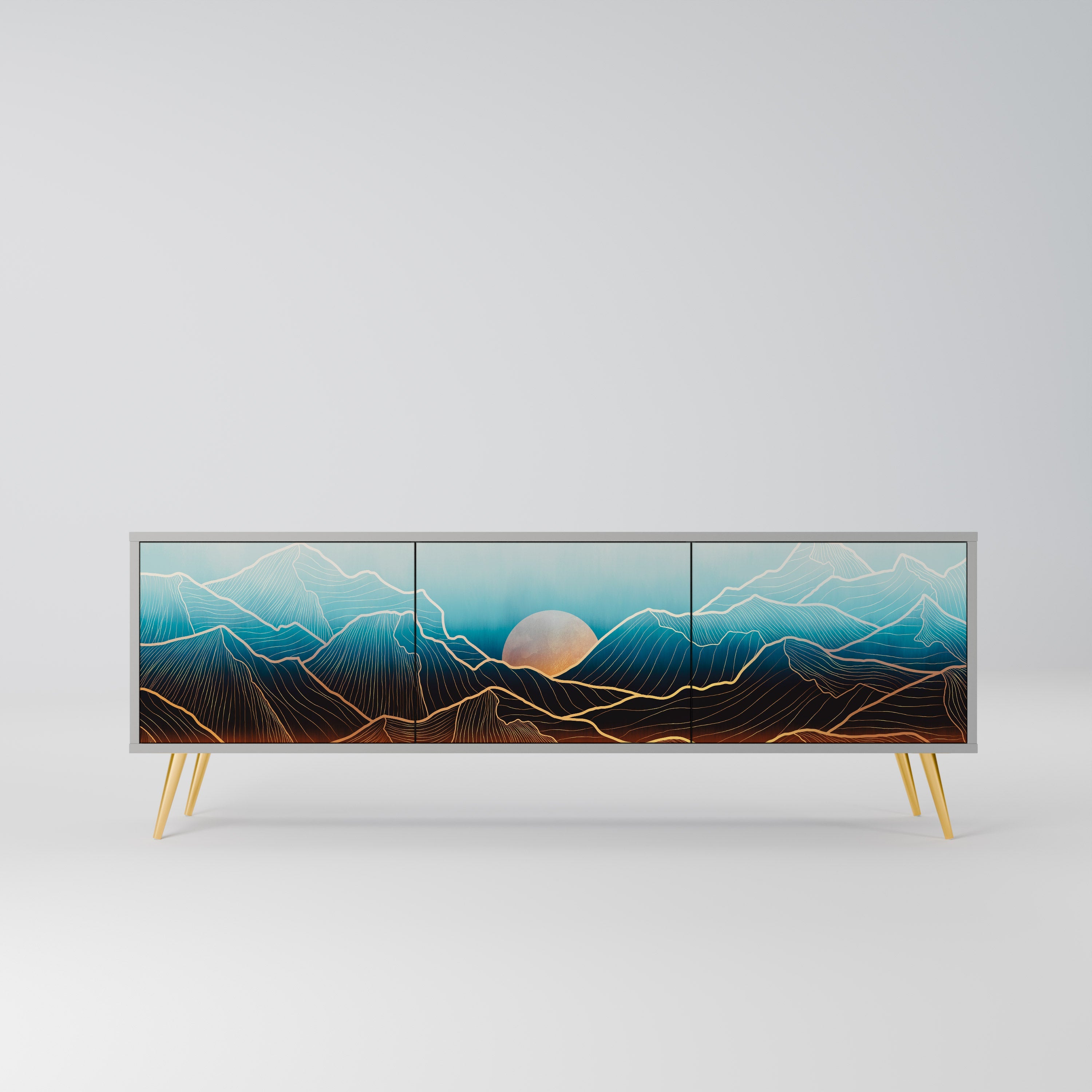 LUNAR SECRETS 3-Door TV Stand in Grey Finish