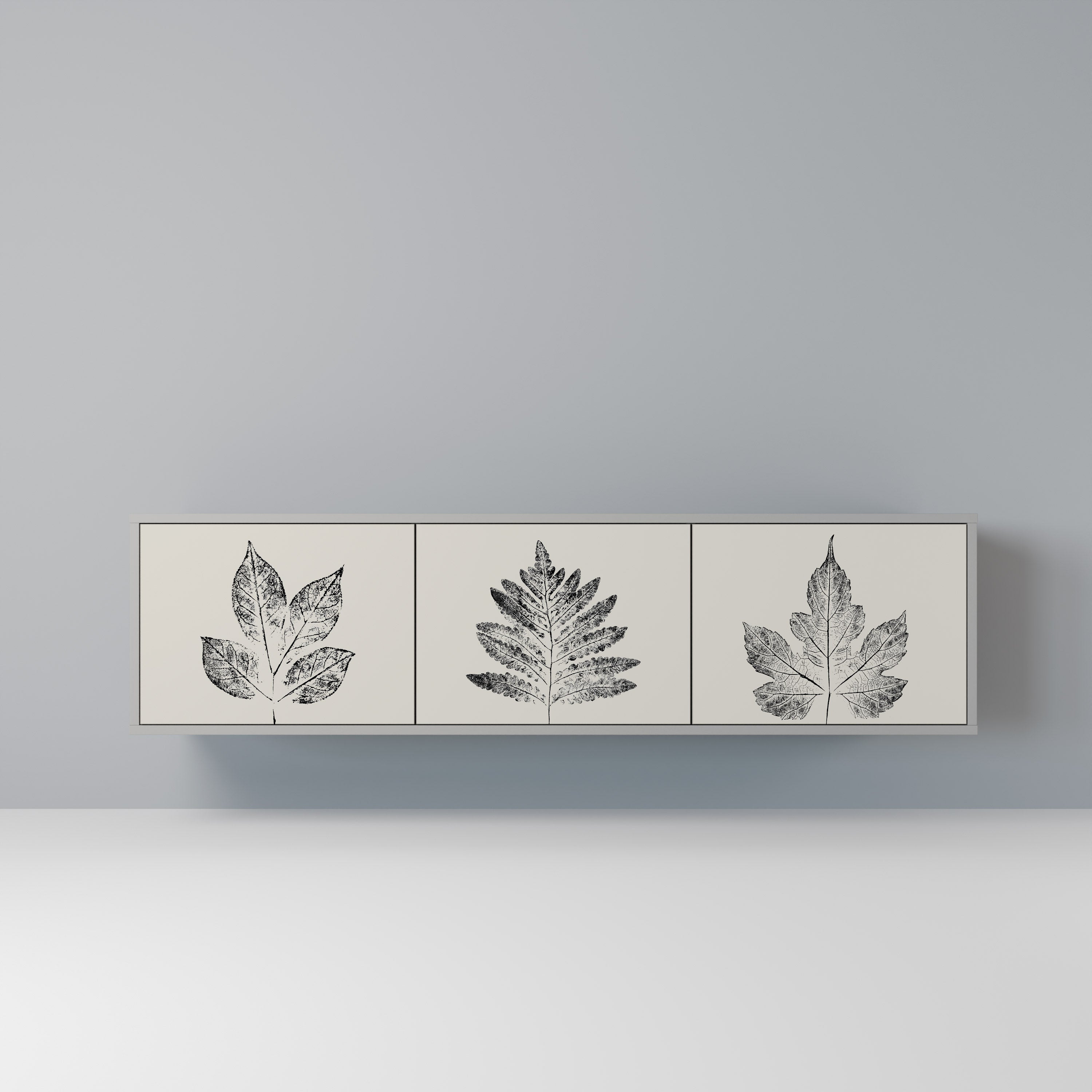 LEAFY STAMPS 3-Door TV Stand in Grey Finish