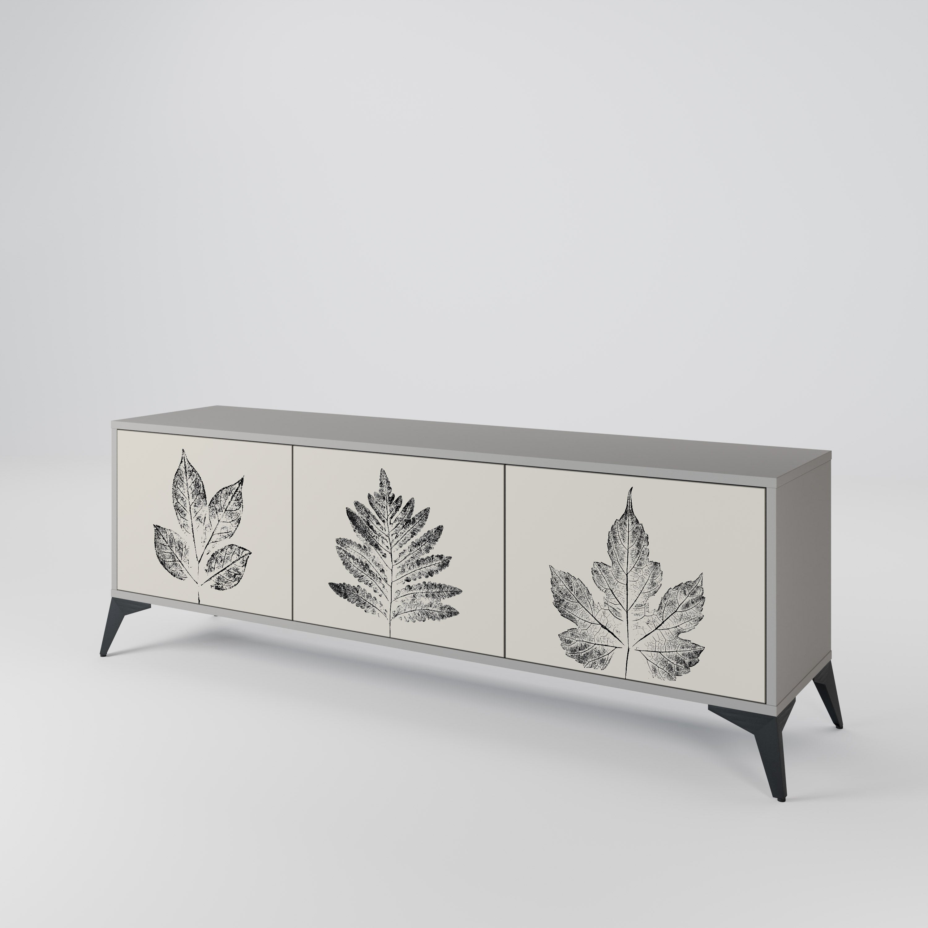 LEAFY STAMPS 3-Door TV Stand in Grey Finish