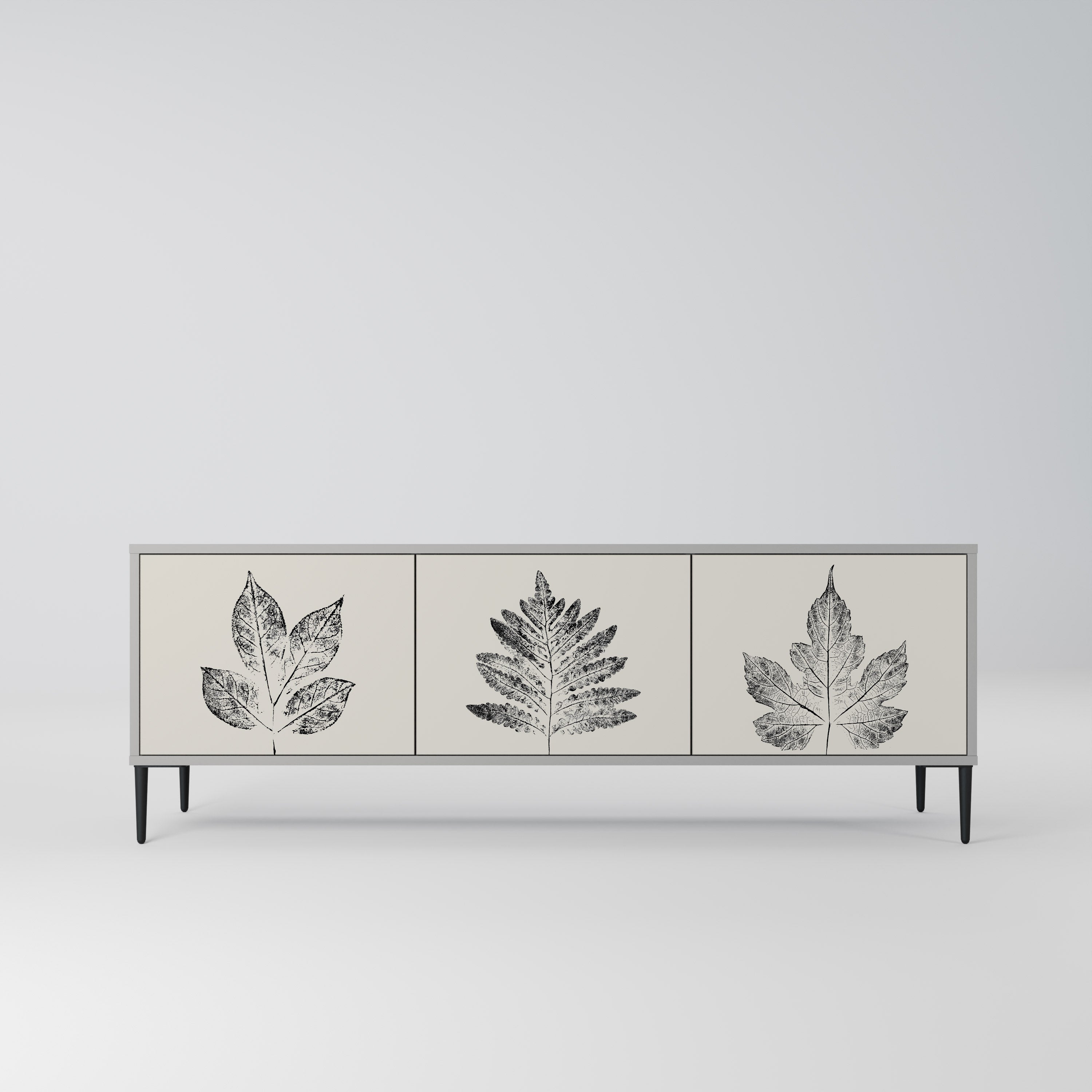 LEAFY STAMPS 3-Door TV Stand in Grey Finish