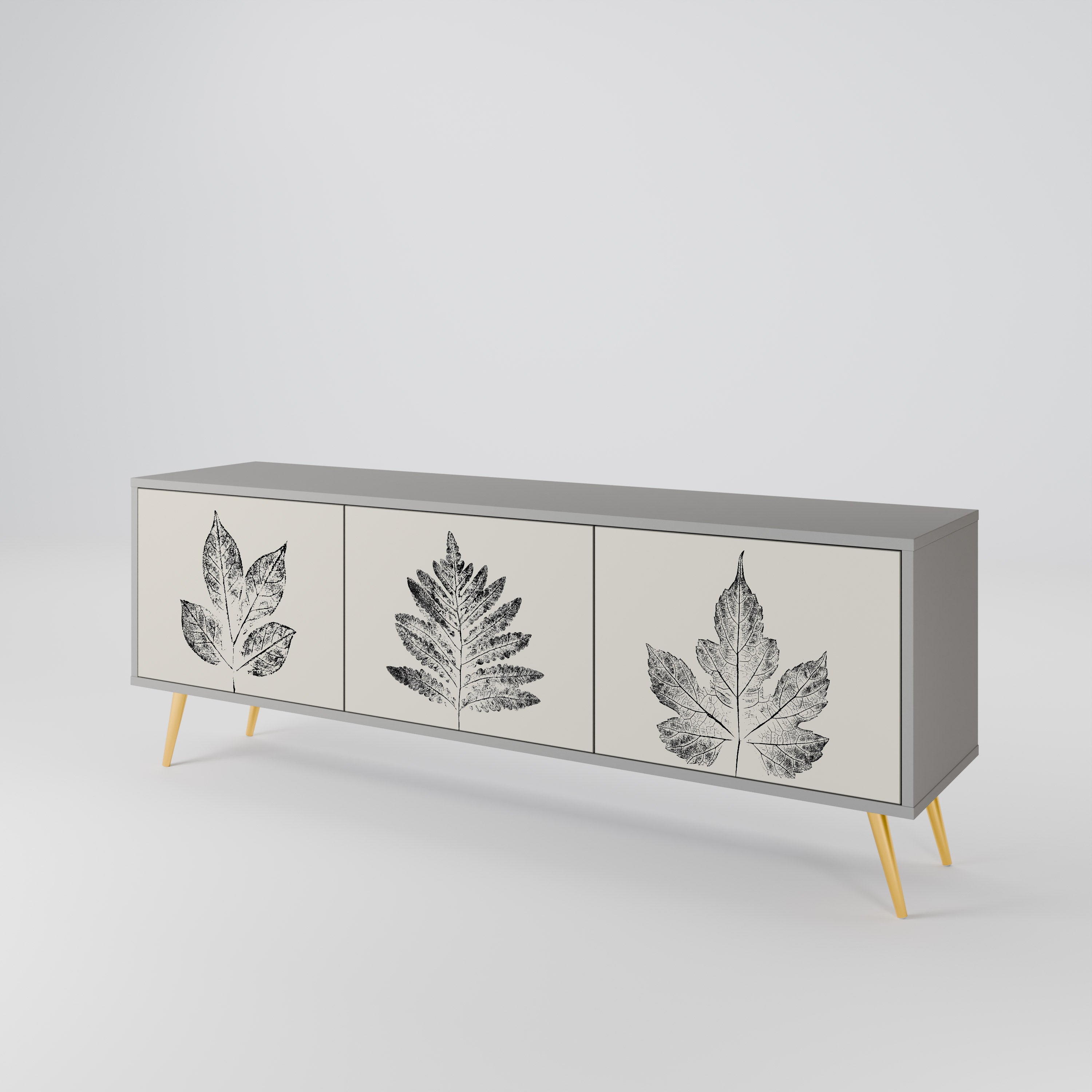 LEAFY STAMPS 3-Door TV Stand in Grey Finish