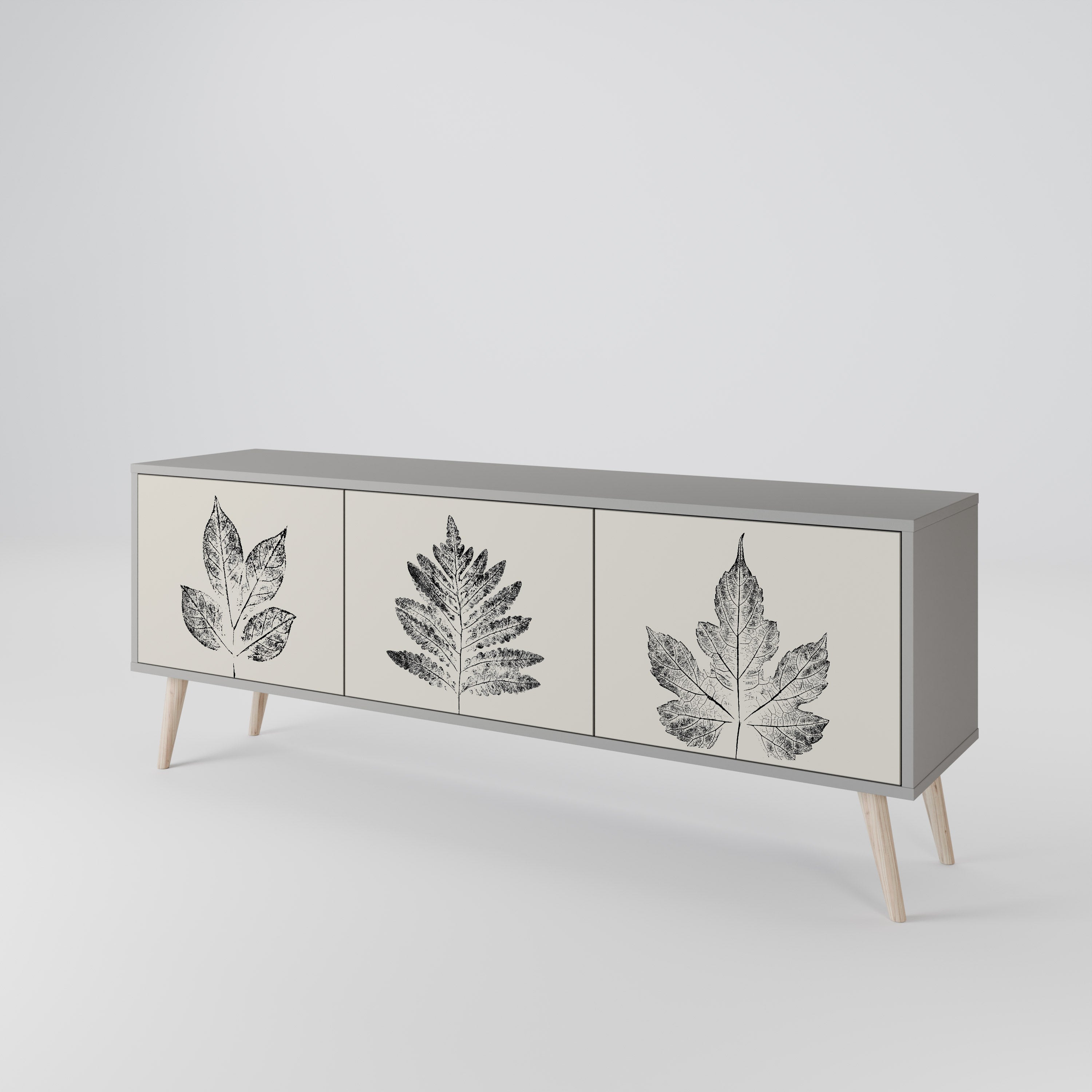 LEAFY STAMPS 3-Door TV Stand in Grey Finish