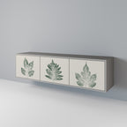 GREEN LEAFY STAMPS 3-Door TV Stand in Grey Finish