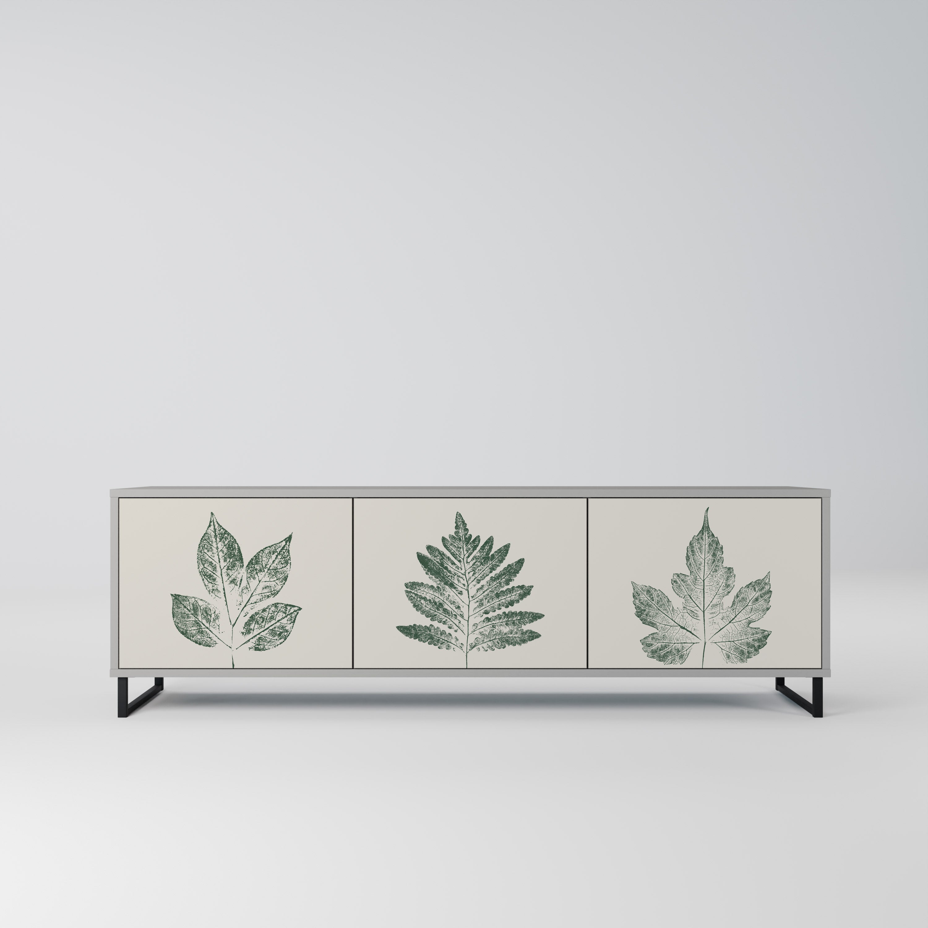GREEN LEAFY STAMPS 3-Door TV Stand in Grey Finish