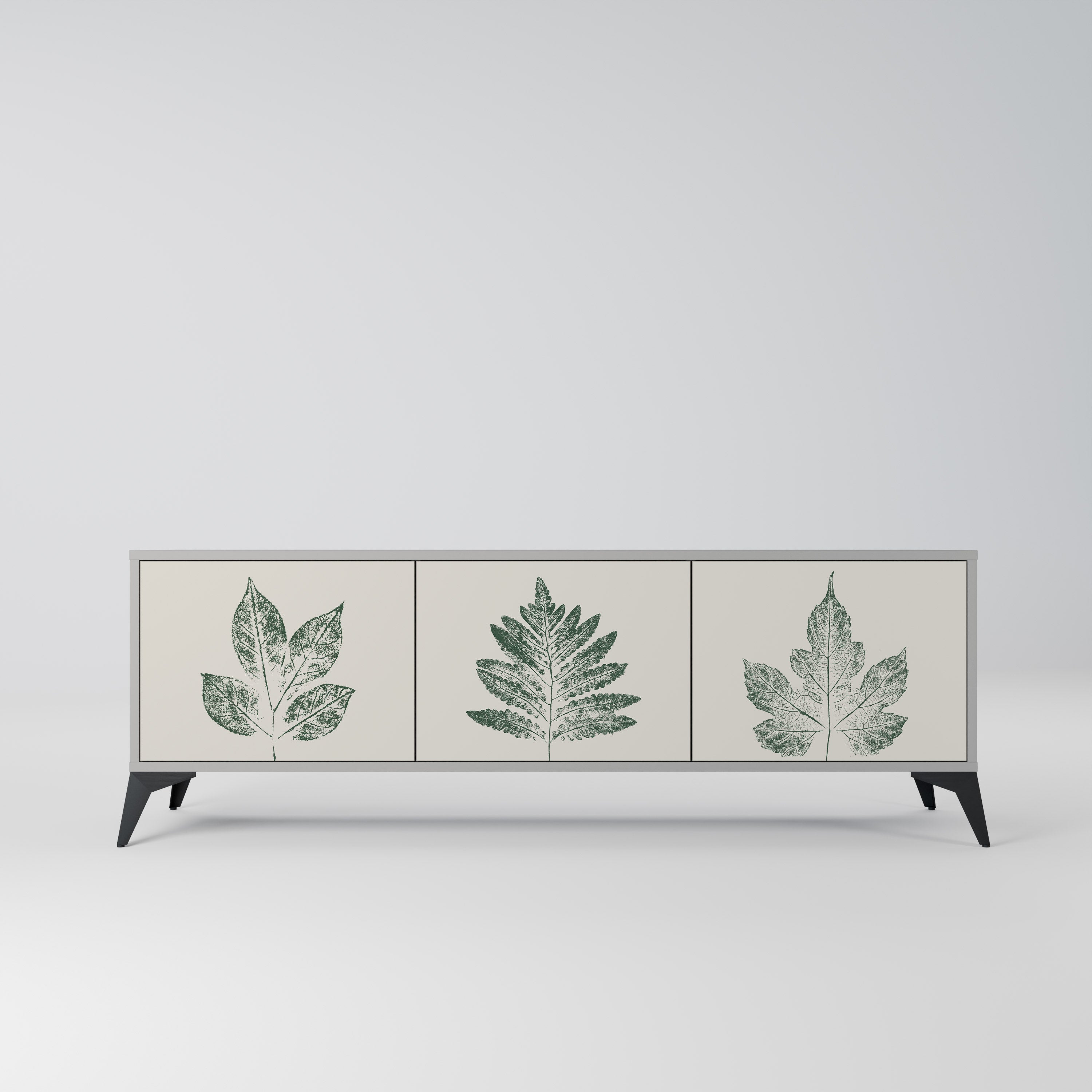 GREEN LEAFY STAMPS 3-Door TV Stand in Grey Finish