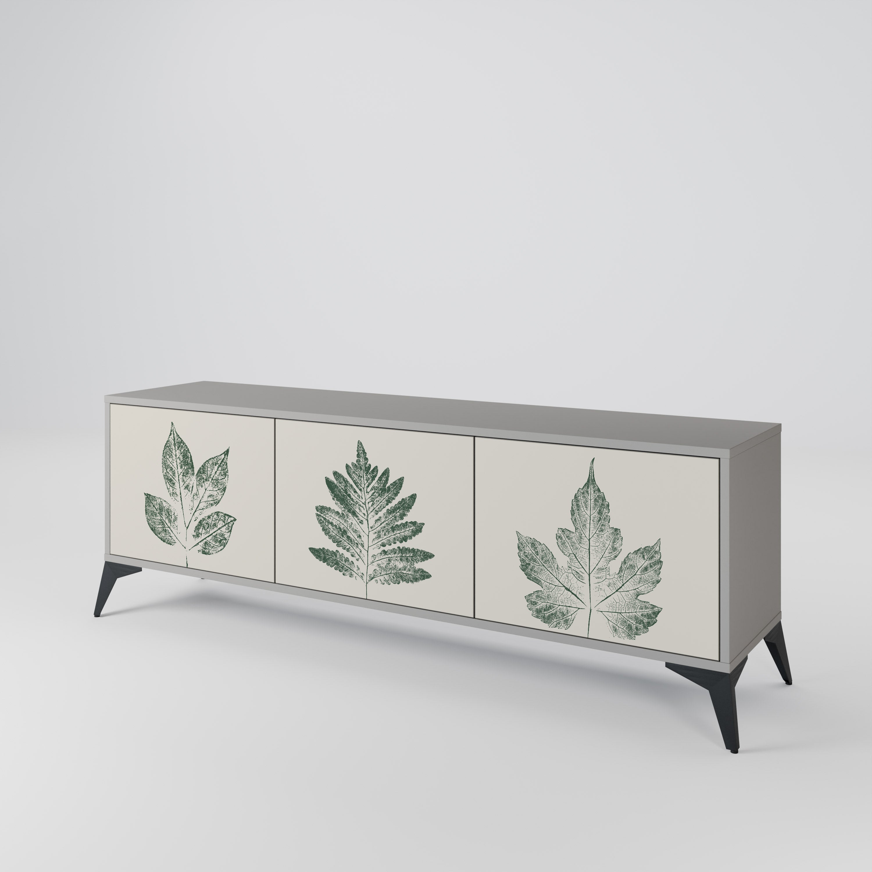 GREEN LEAFY STAMPS 3-Door TV Stand in Grey Finish