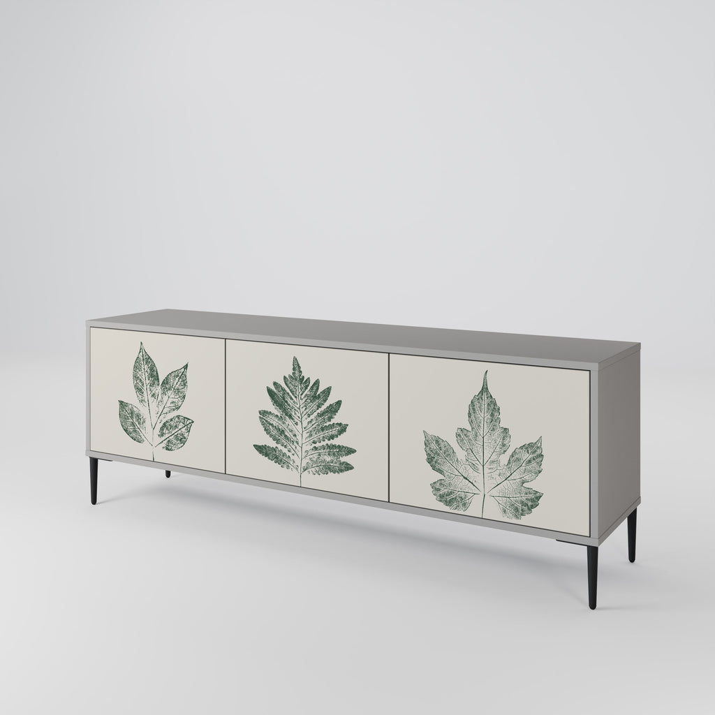 GREEN LEAFY STAMPS 3-Door TV Stand in Grey Finish