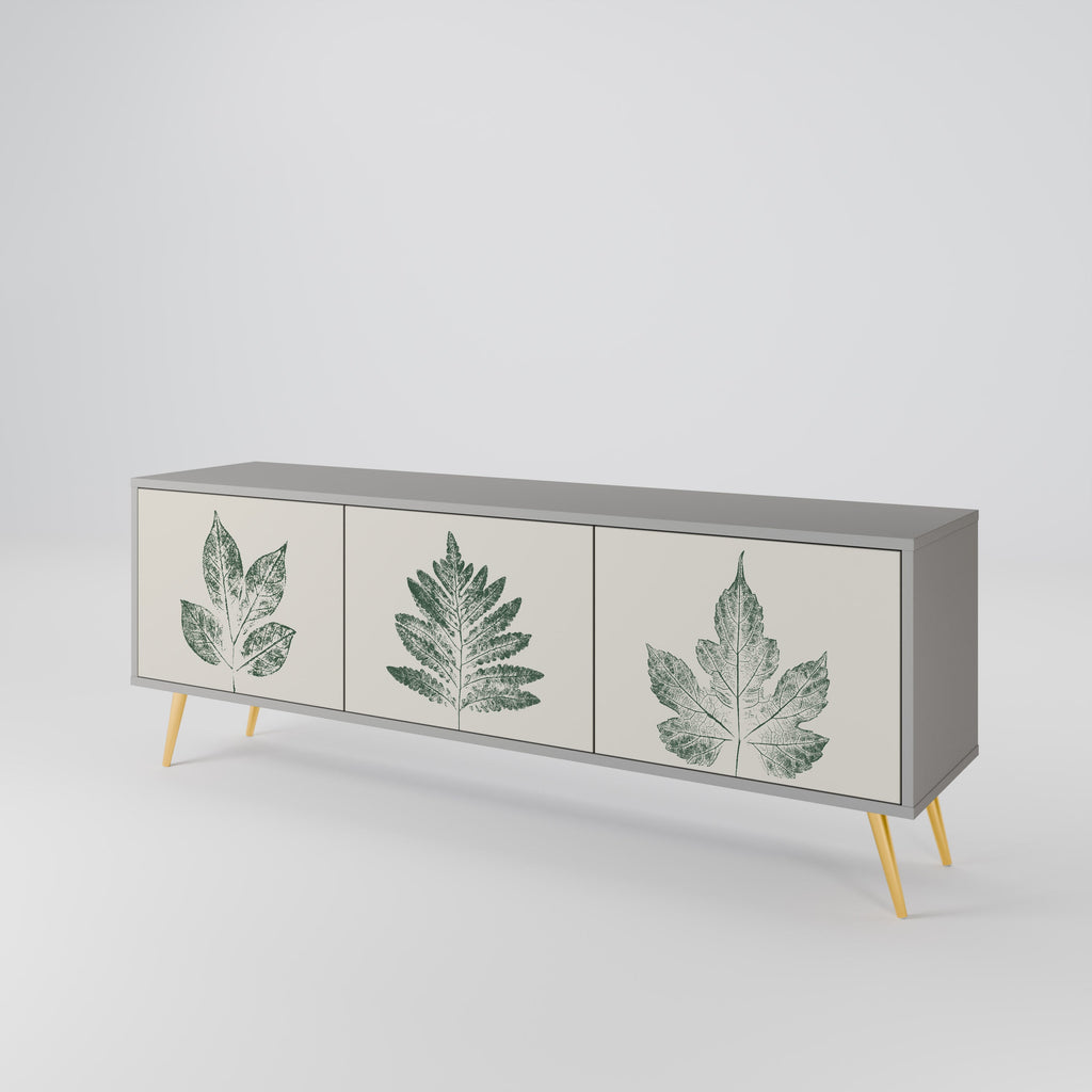 GREEN LEAFY STAMPS 3-Door TV Stand in Grey Finish