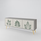 GREEN LEAFY STAMPS 3-Door TV Stand in Grey Finish