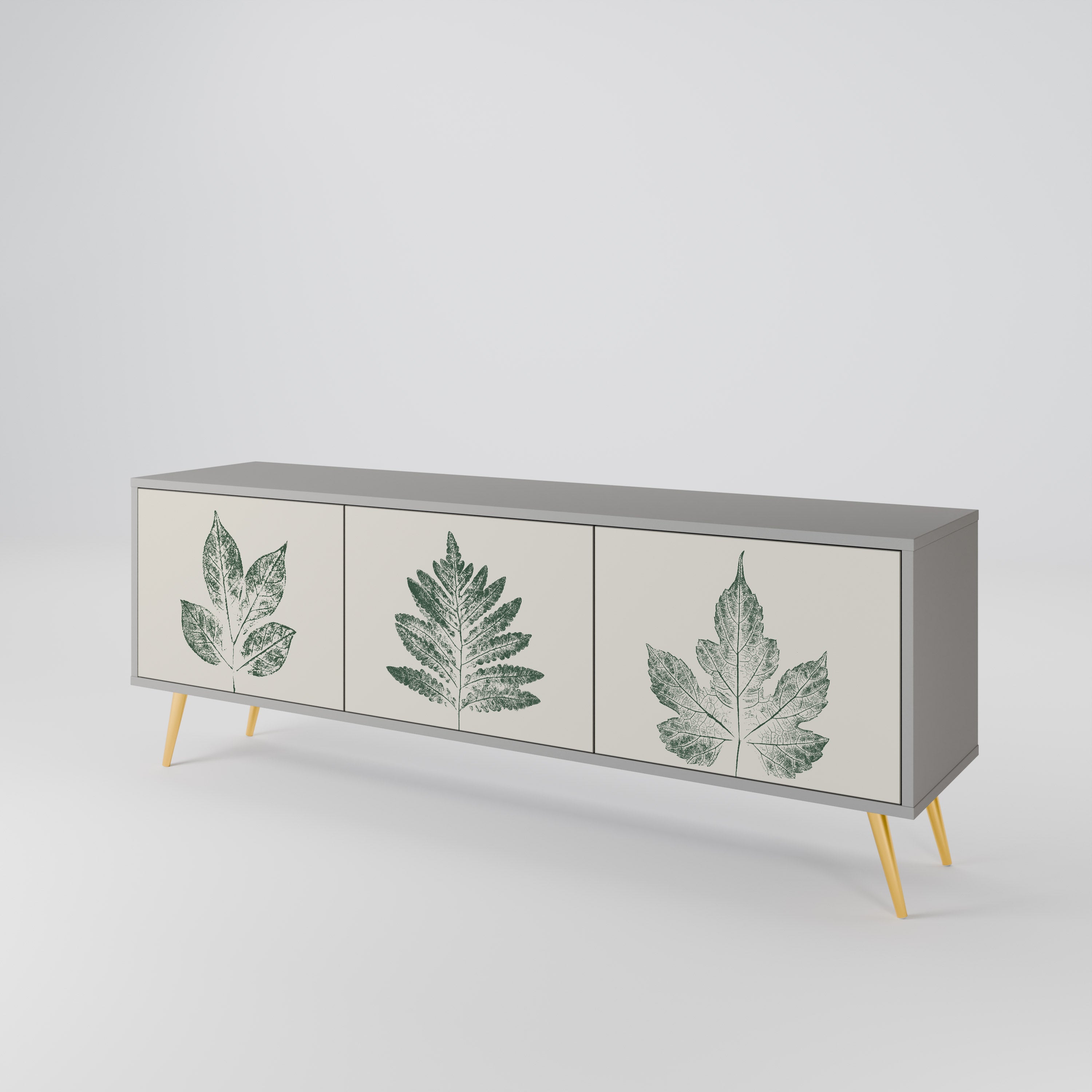 GREEN LEAFY STAMPS 3-Door TV Stand in Grey Finish