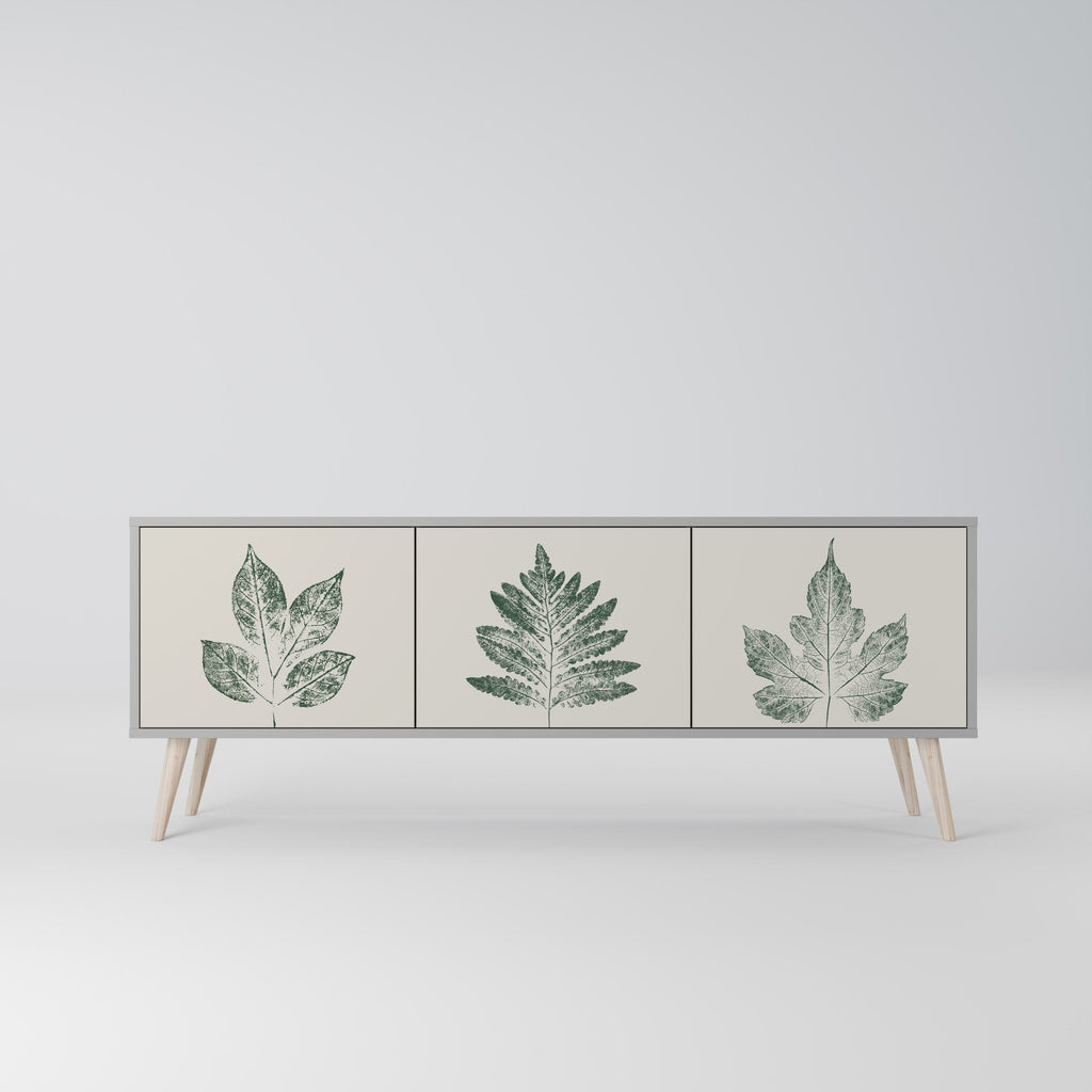 GREEN LEAFY STAMPS 3-Door TV Stand in Grey Finish