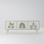 GREEN LEAFY STAMPS 3-Door TV Stand in Grey Finish