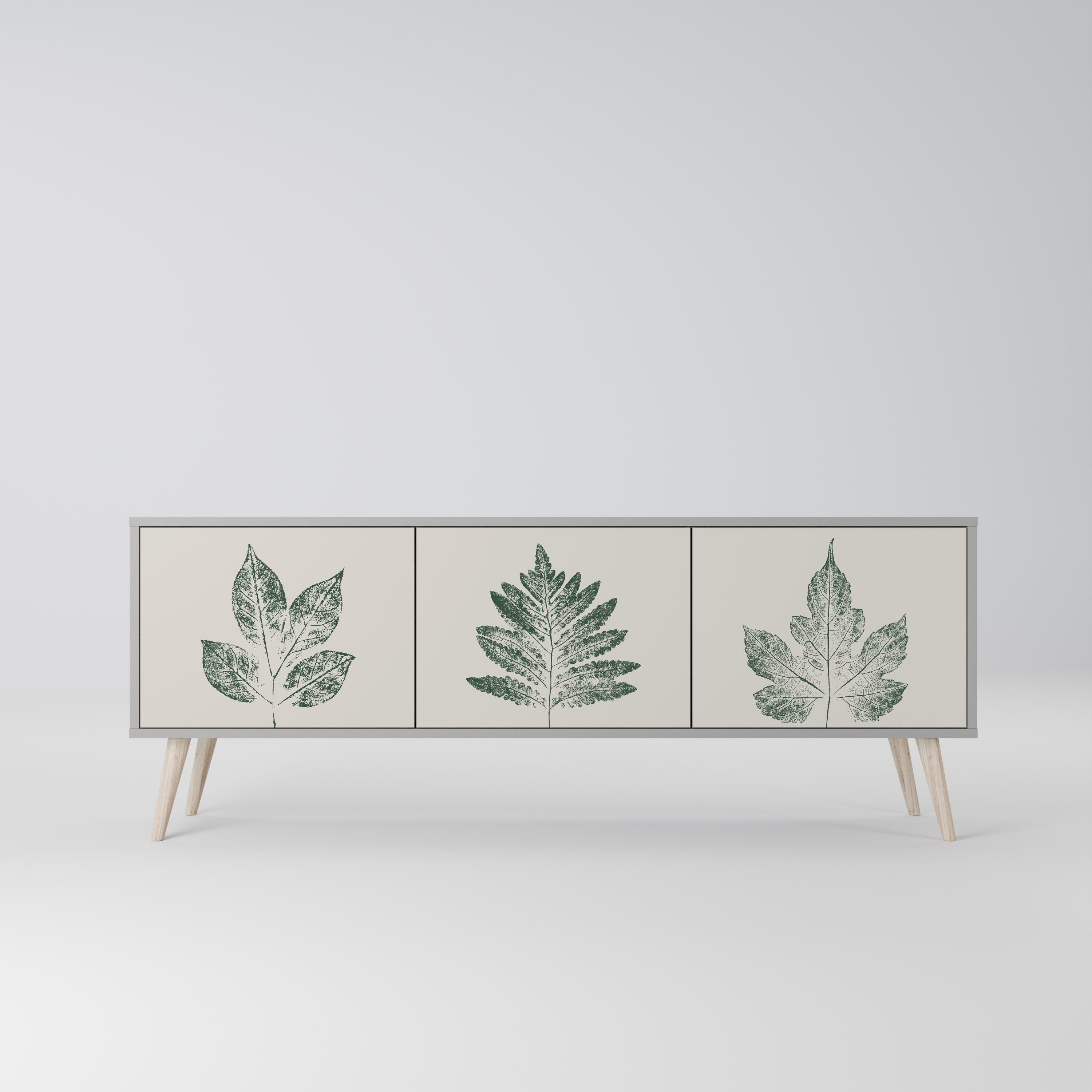 GREEN LEAFY STAMPS 3-Door TV Stand in Grey Finish