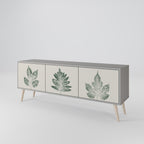 GREEN LEAFY STAMPS 3-Door TV Stand in Grey Finish