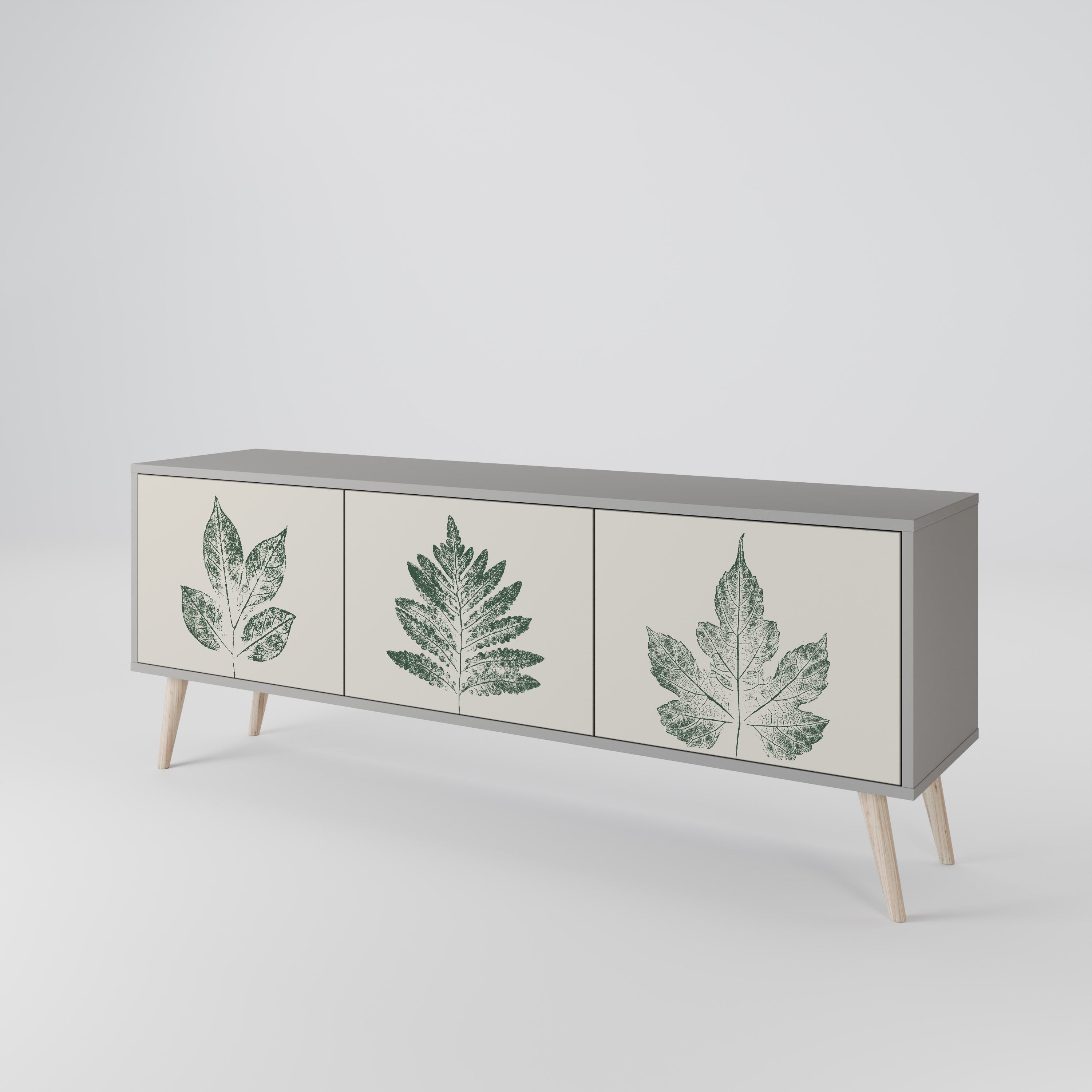 GREEN LEAFY STAMPS 3-Door TV Stand in Grey Finish