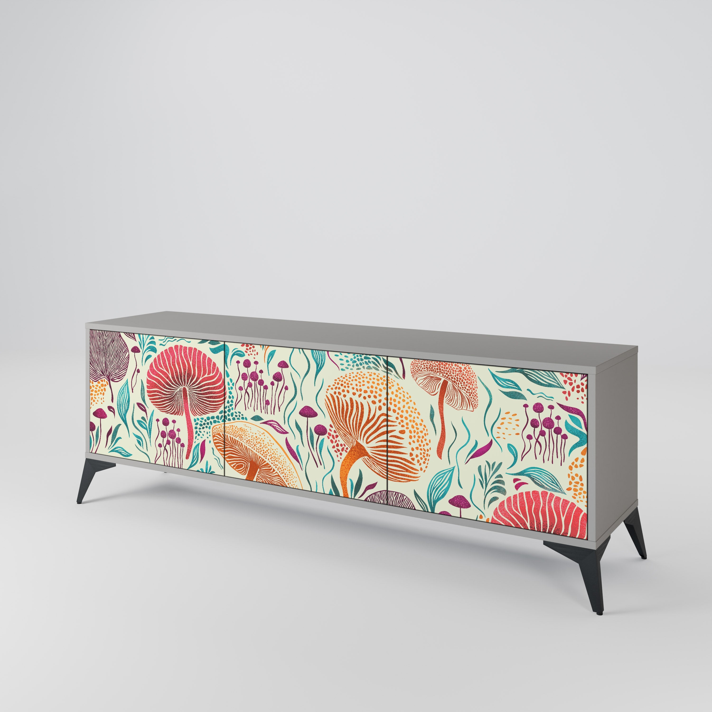 FUNGUS FANTASY 3-Door TV Stand in Grey Finish