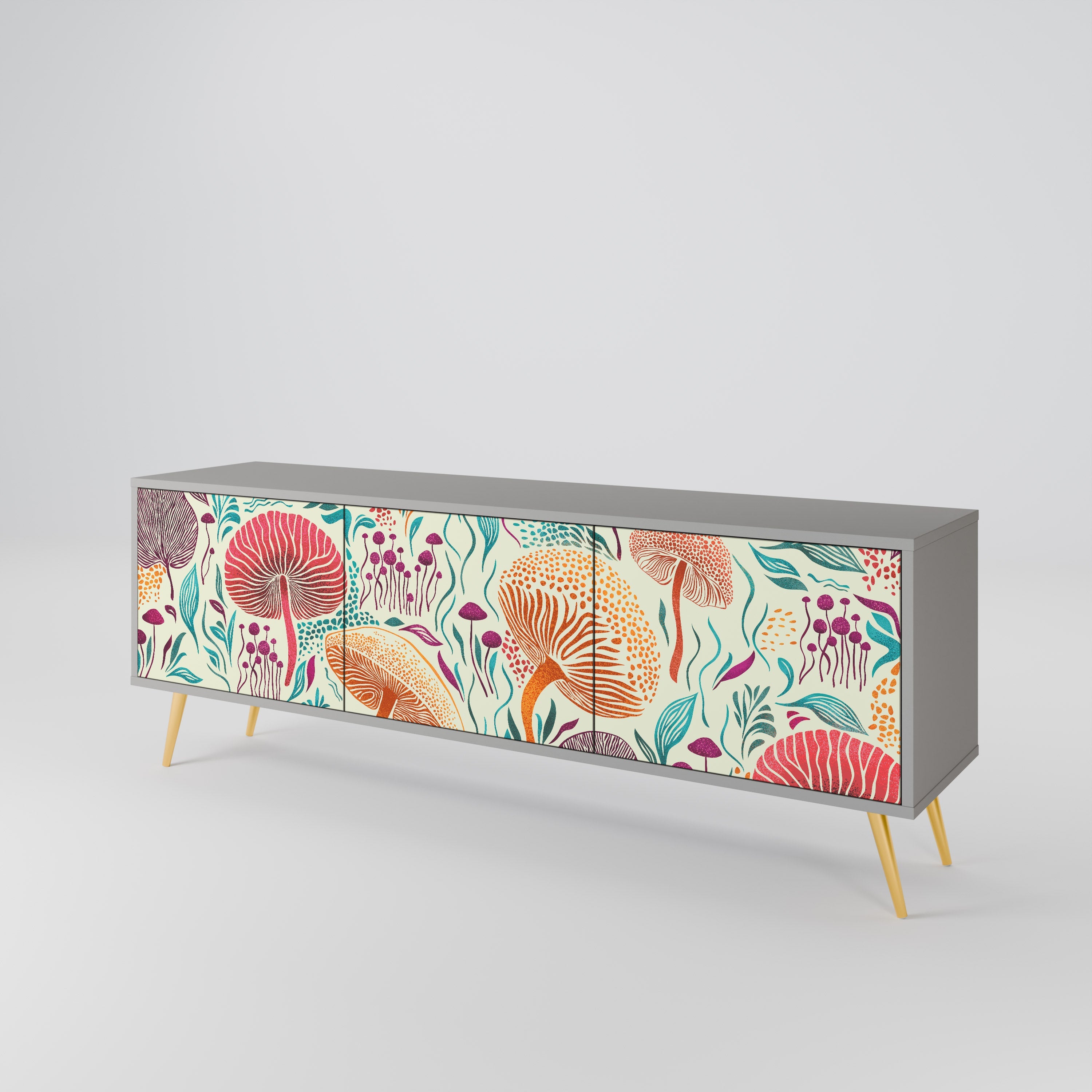 FUNGUS FANTASY 3-Door TV Stand in Grey Finish