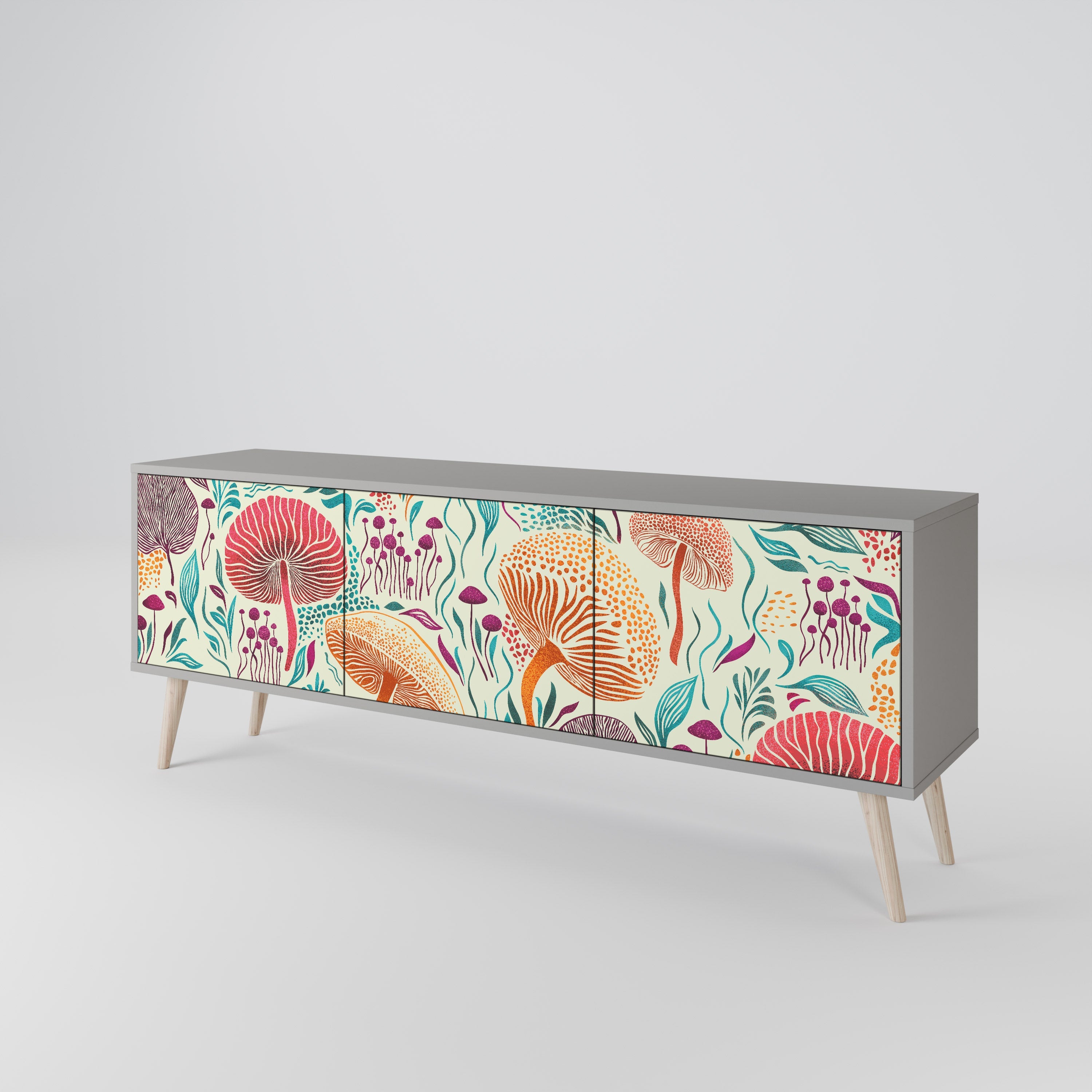 FUNGUS FANTASY 3-Door TV Stand in Grey Finish