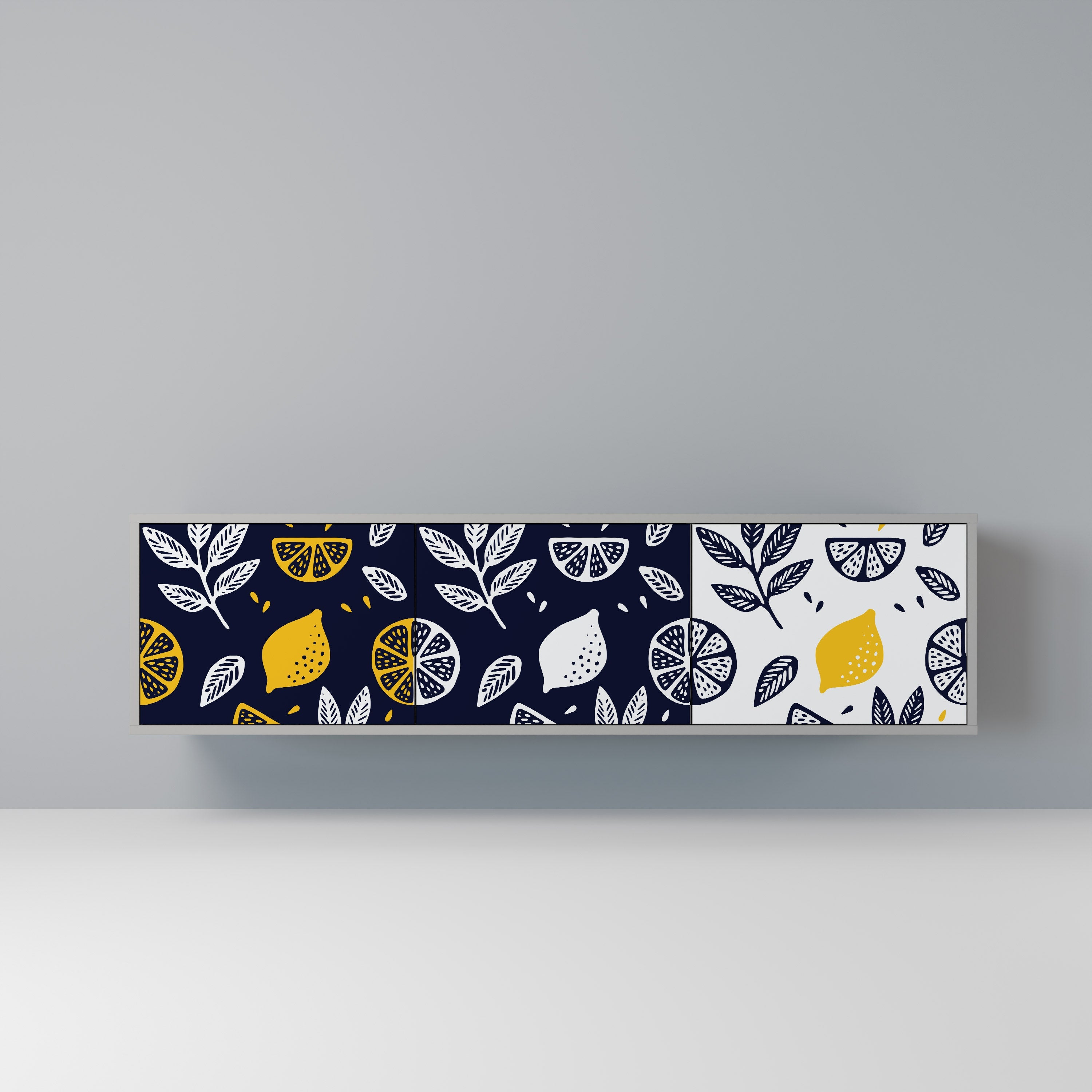 CITRUS BLACK AND WHITE 3-Door TV Stand in Grey Finish