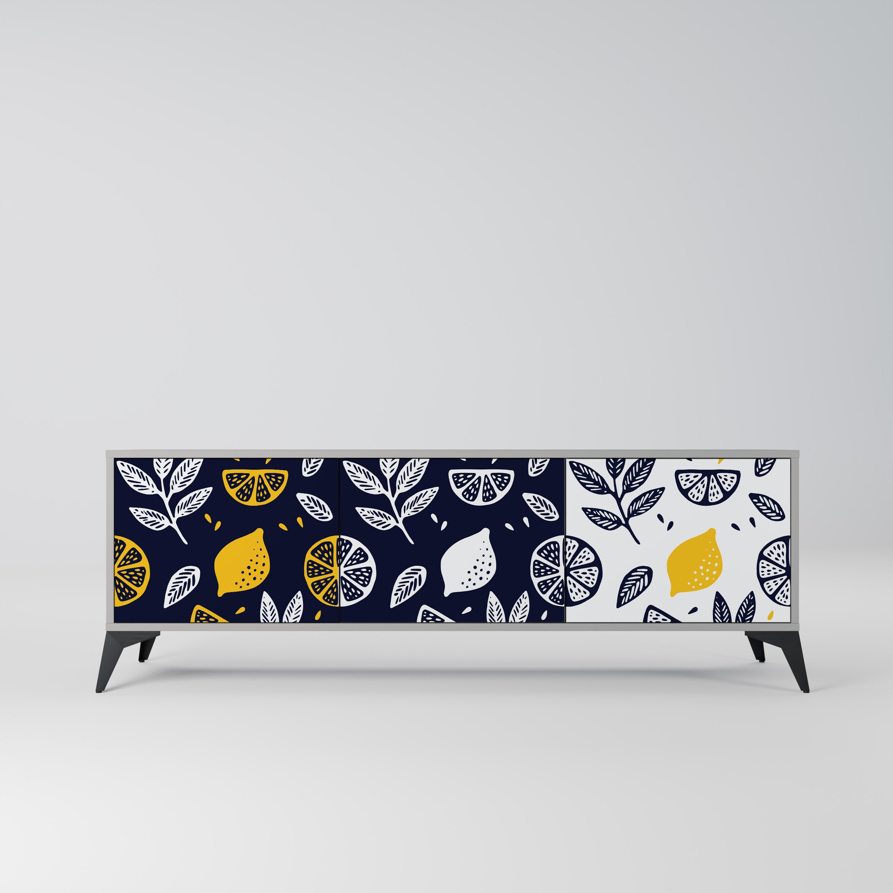 CITRUS BLACK AND WHITE 3-Door TV Stand in Grey Finish