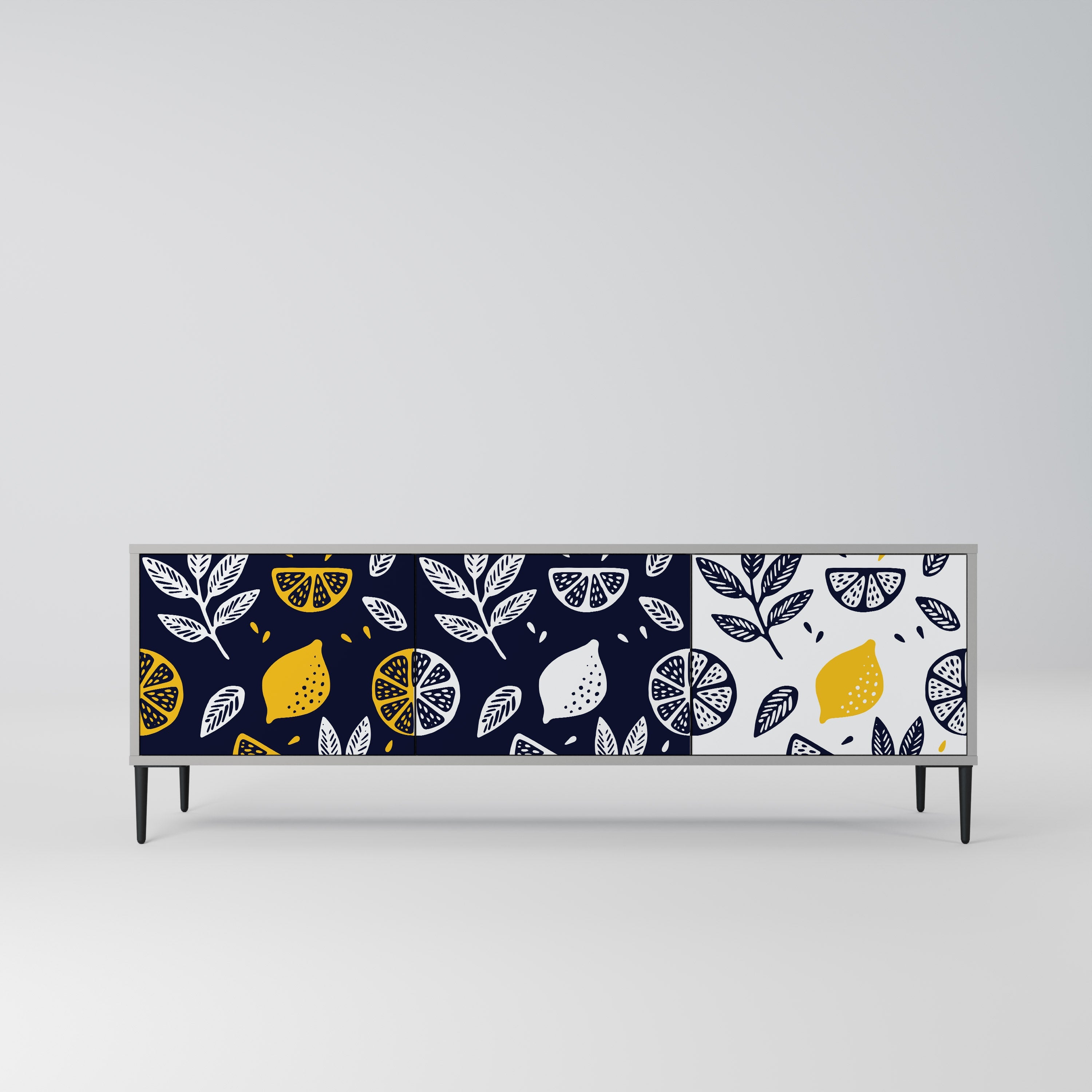 CITRUS BLACK AND WHITE 3-Door TV Stand in Grey Finish