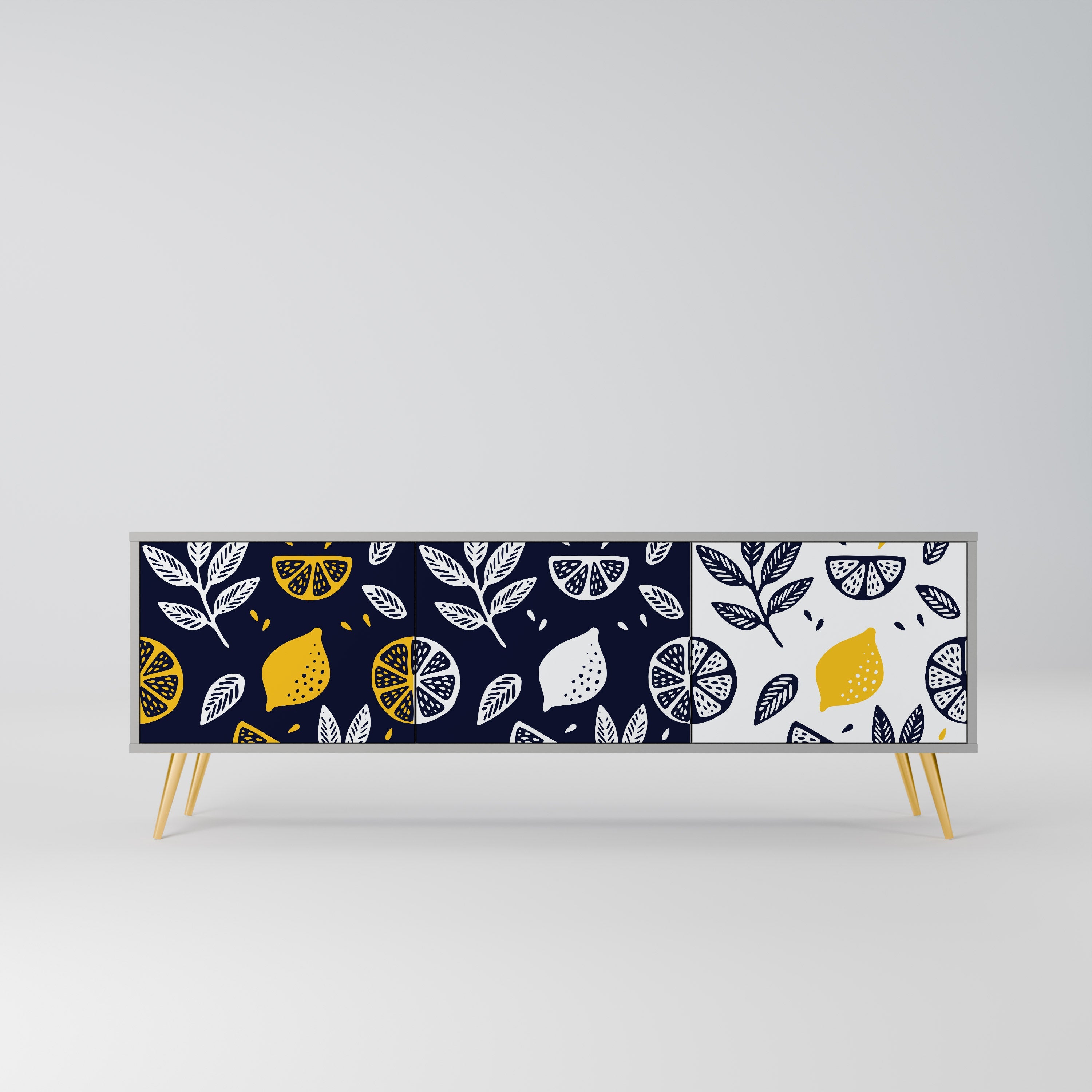 CITRUS BLACK AND WHITE 3-Door TV Stand in Grey Finish