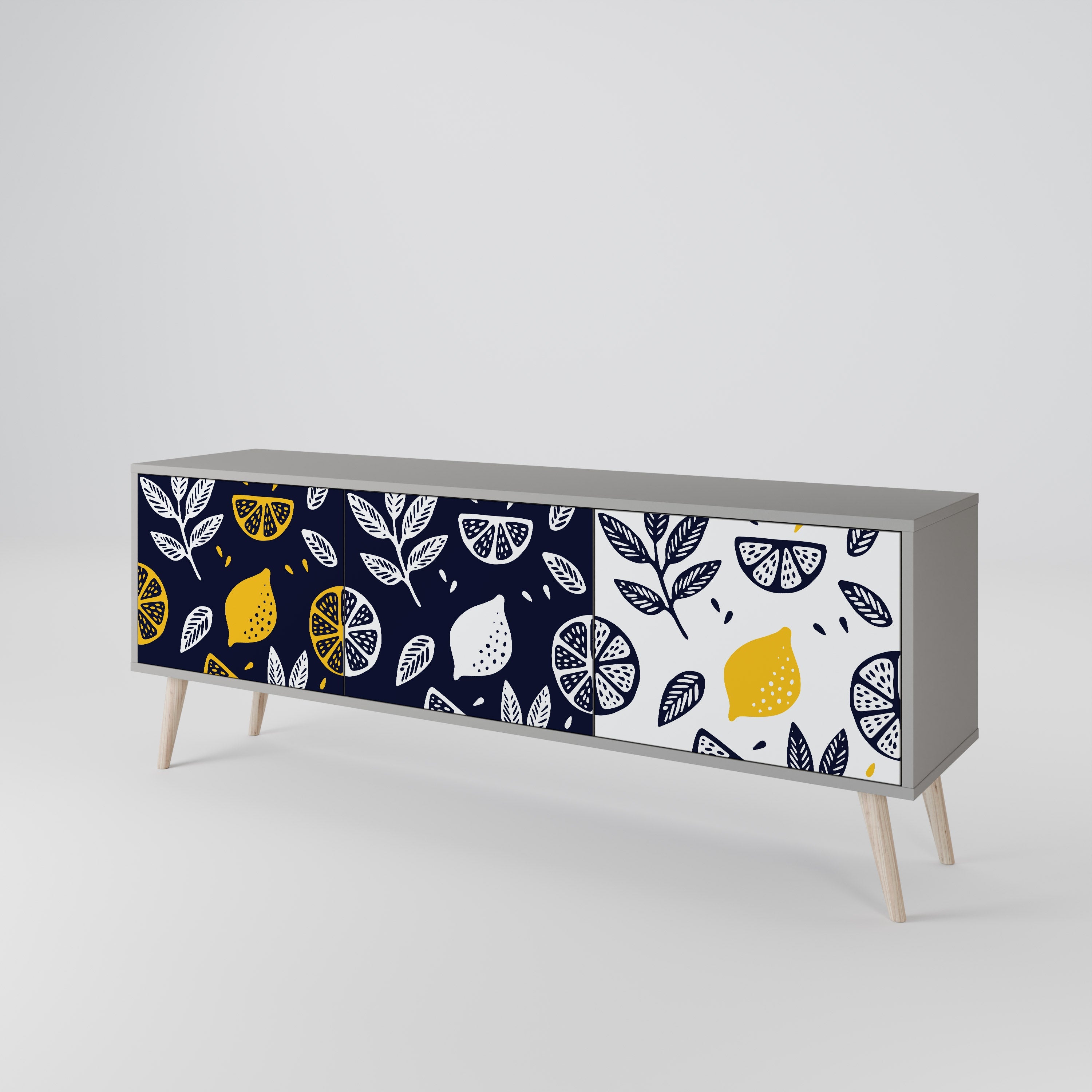 CITRUS BLACK AND WHITE 3-Door TV Stand in Grey Finish