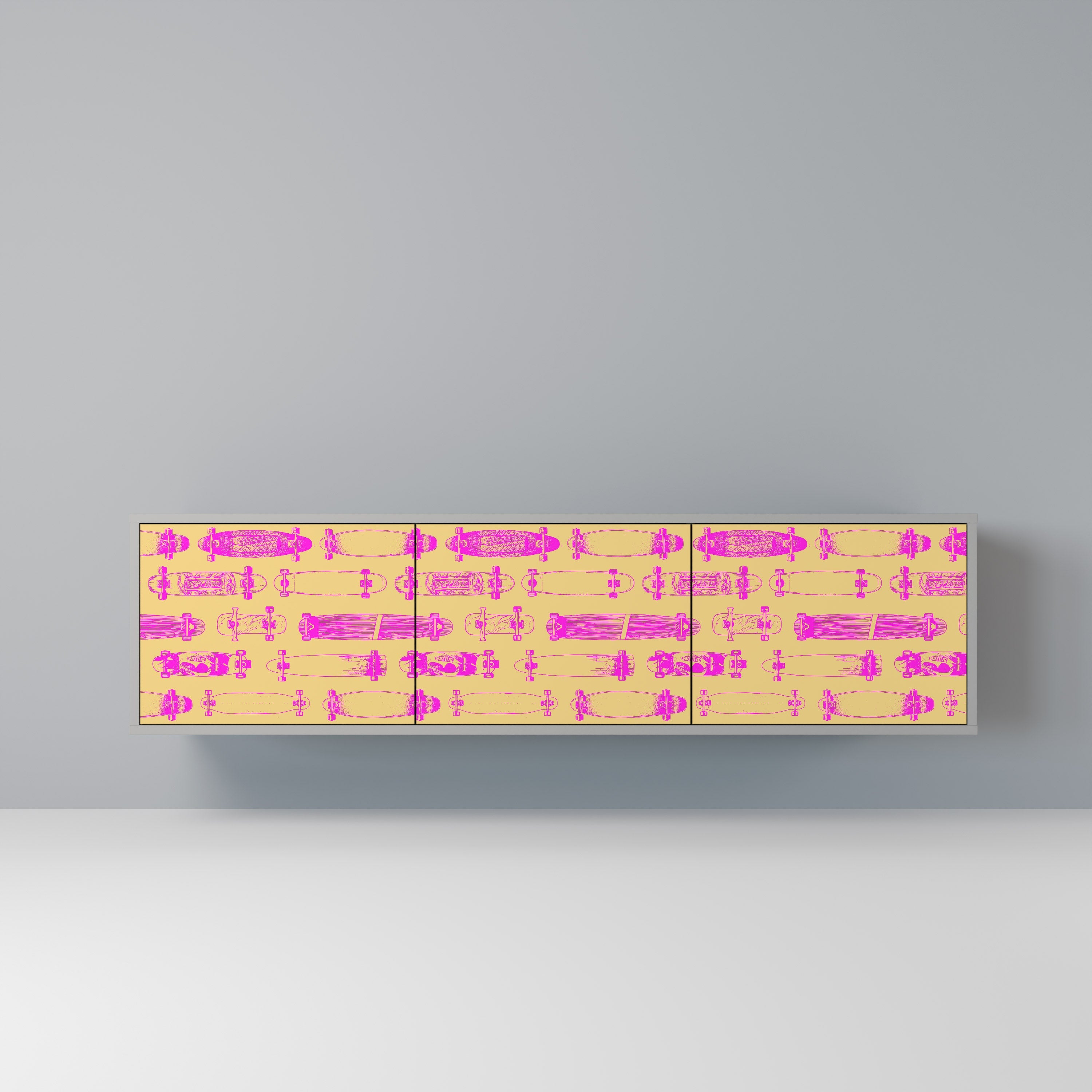 SKATEBOARD ARTISTRY 3-Door TV Stand in Grey Finish