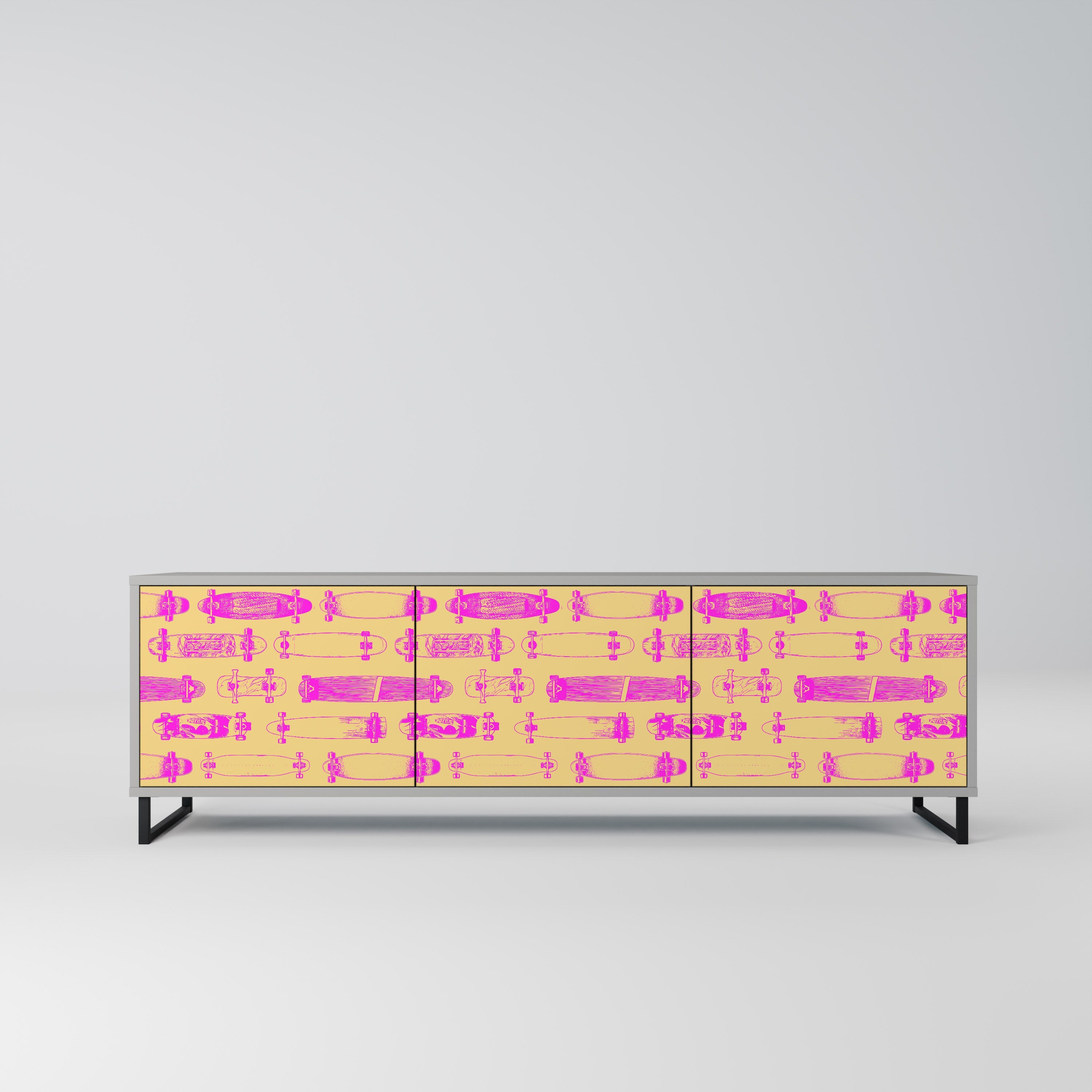 SKATEBOARD ARTISTRY 3-Door TV Stand in Grey Finish