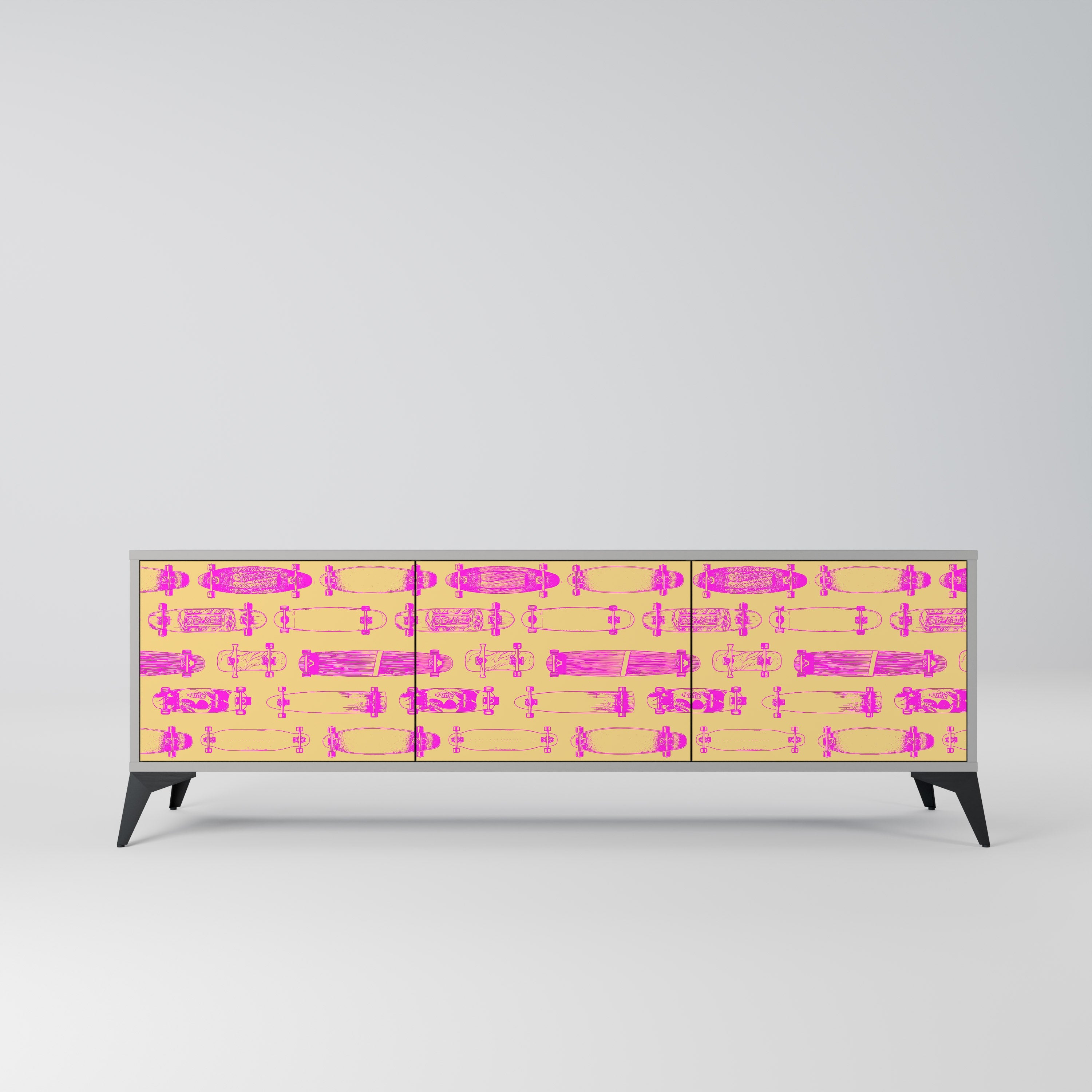 SKATEBOARD ARTISTRY 3-Door TV Stand in Grey Finish