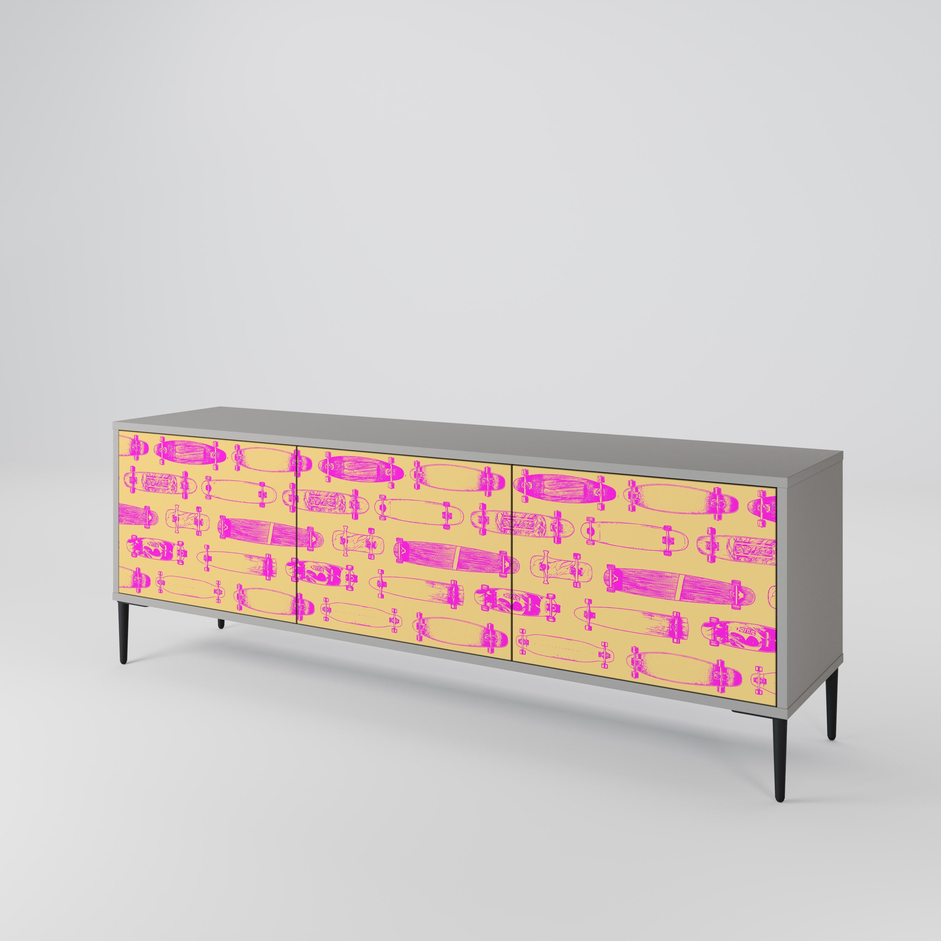 SKATEBOARD ARTISTRY 3-Door TV Stand in Grey Finish