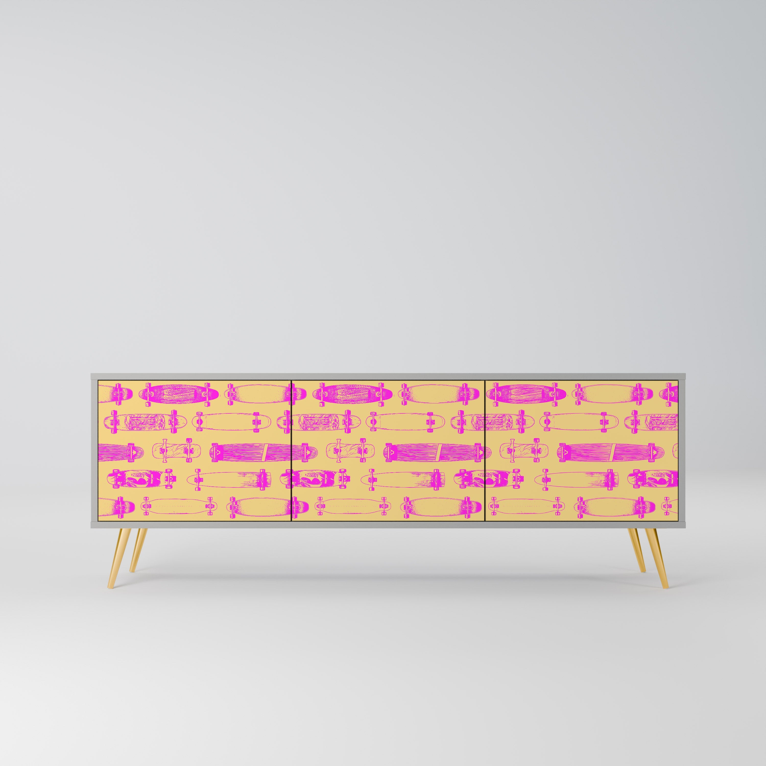 SKATEBOARD ARTISTRY 3-Door TV Stand in Grey Finish