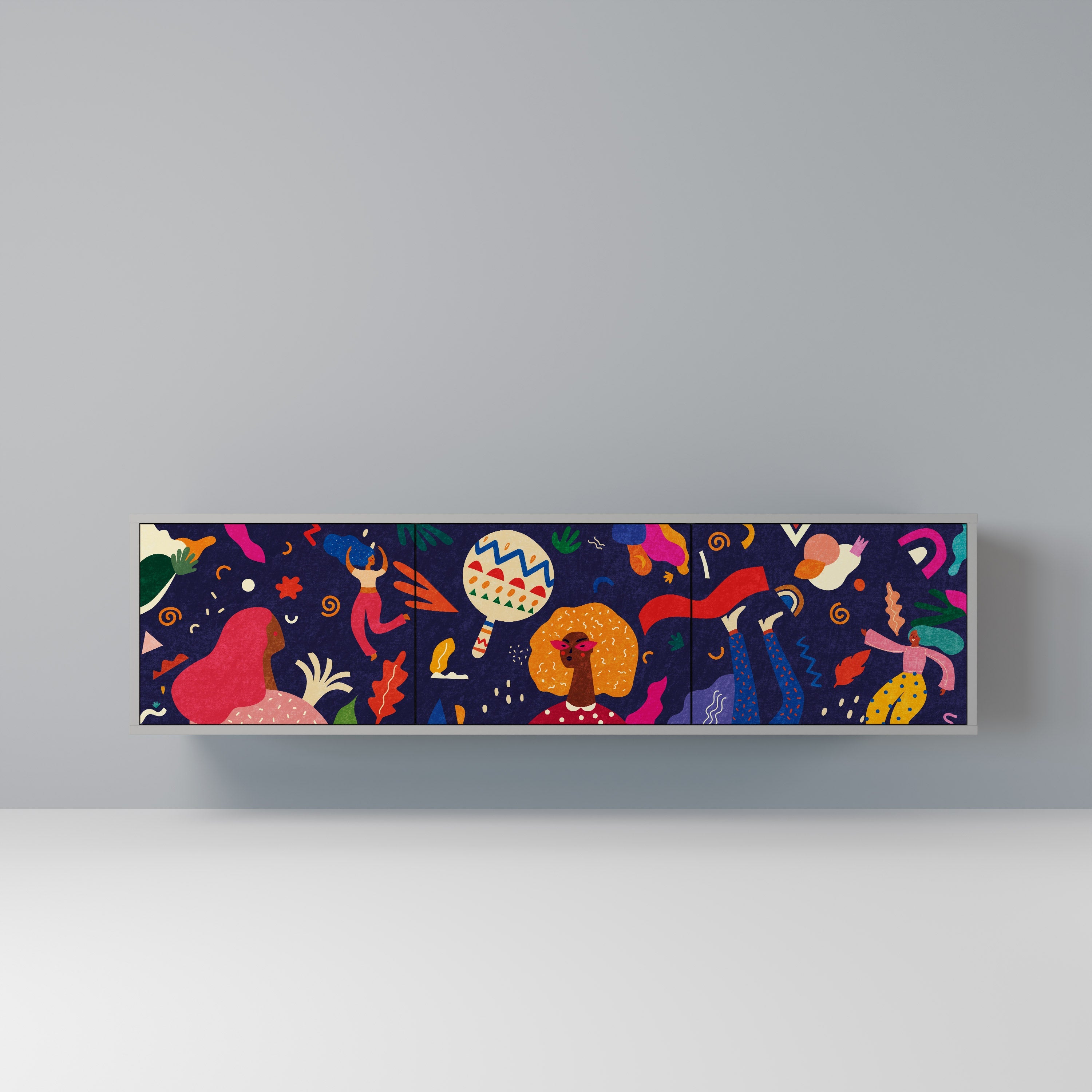 FESTIVE PLEASURES 3-Door TV Stand in Grey Finish